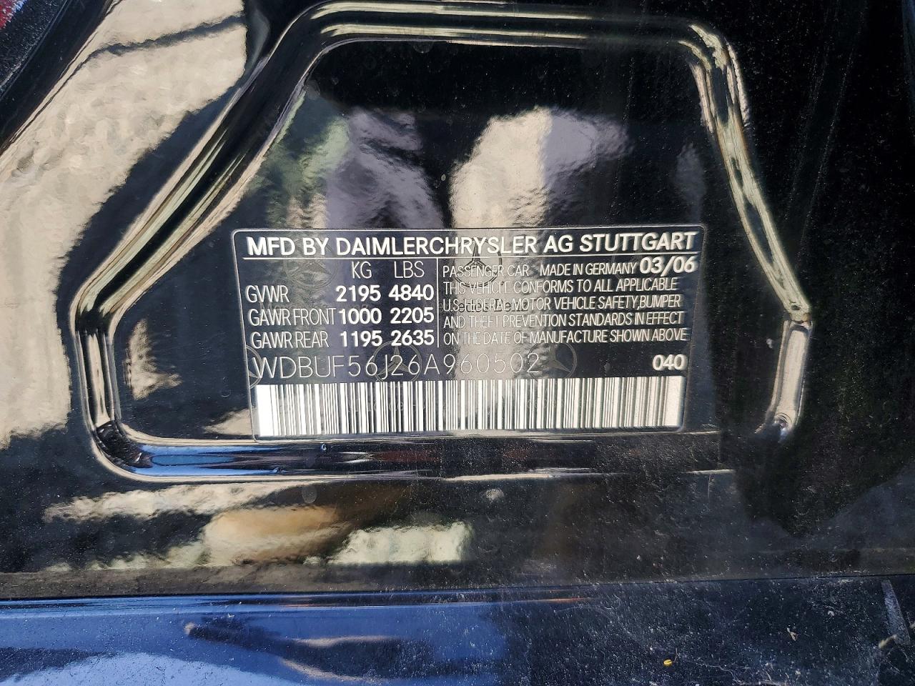 2006 Mercedes-benz E 350 Черный vin: WDBUF56J26A960502
