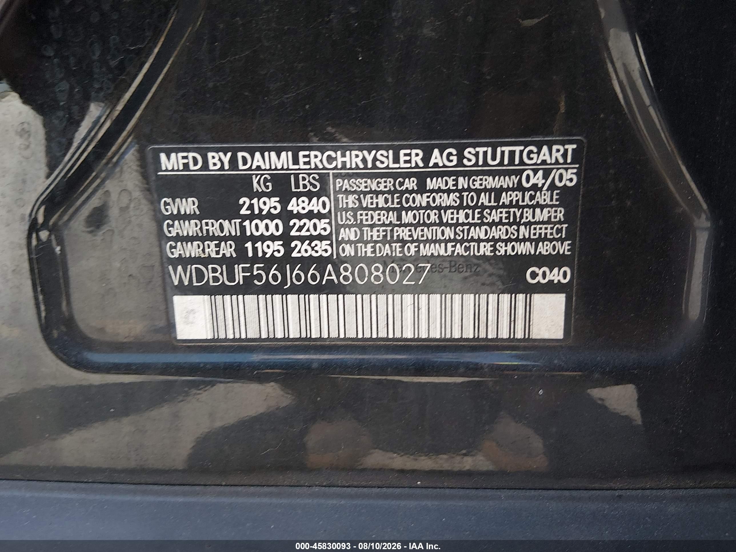 2006 Mercedes-benz E 350   Black vin: WDBUF56J66A808027