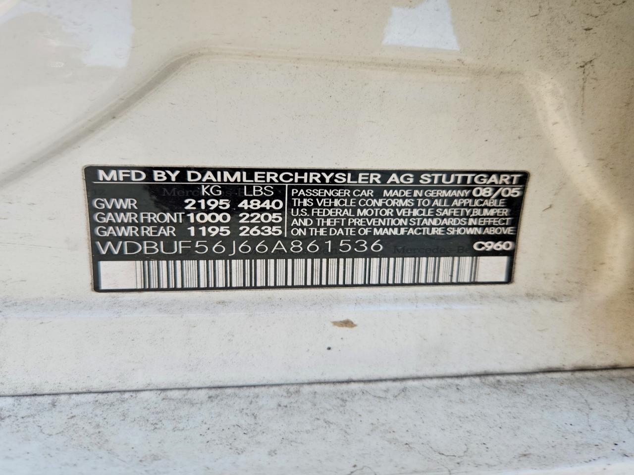 2006 Mercedes-benz E 350 White vin: WDBUF56J66A861536