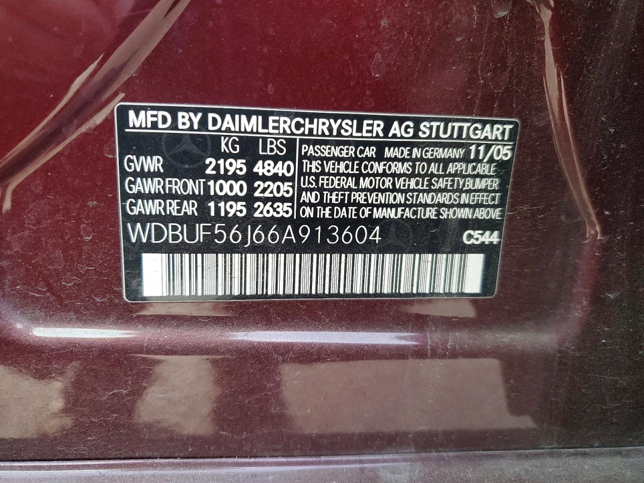 2006 Mercedes-benz E 350 Burgundy vin: WDBUF56J66A913604