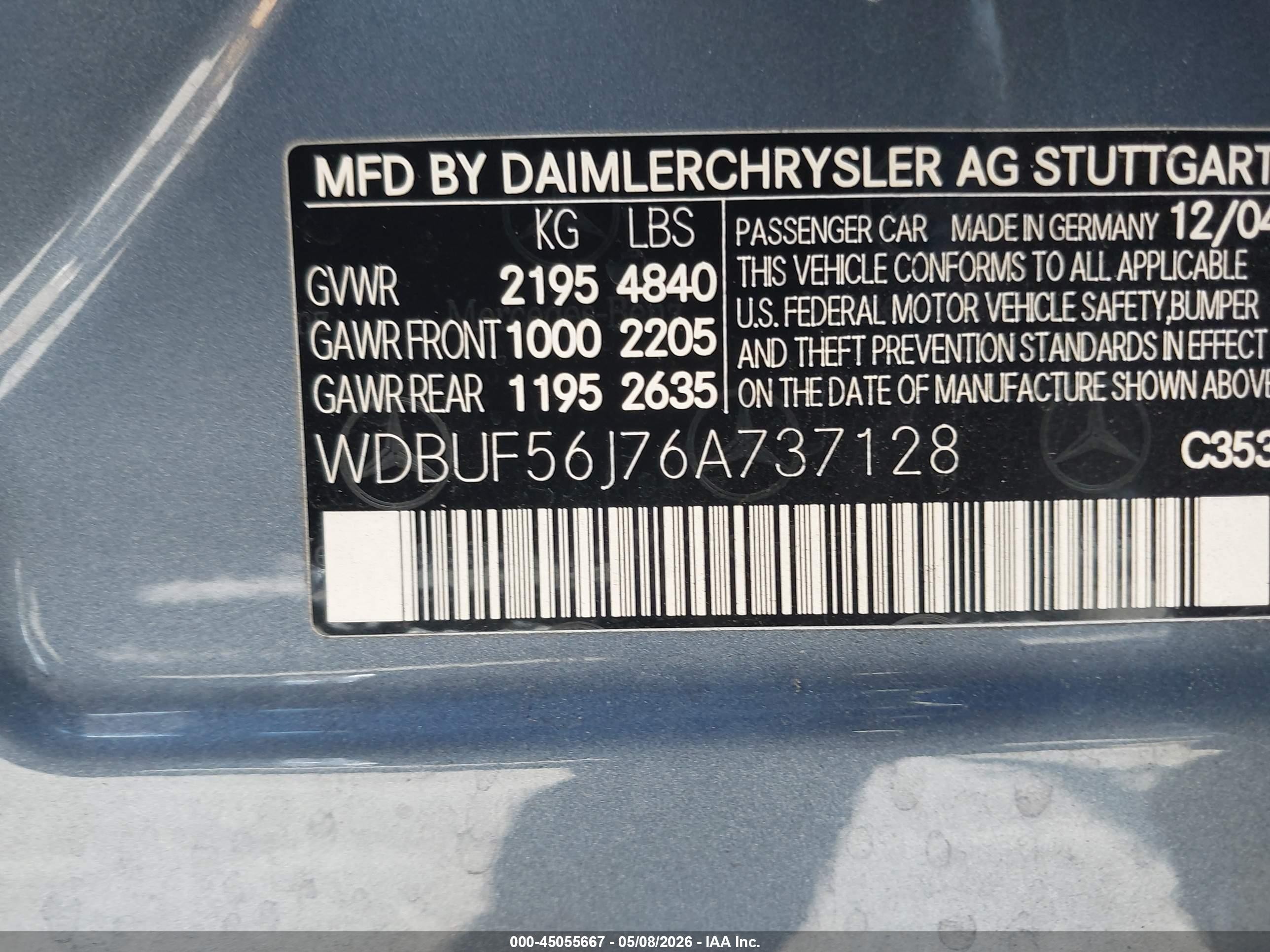 2006 Mercedes-benz E-class 3.5l Серый vin: WDBUF56J76A737128