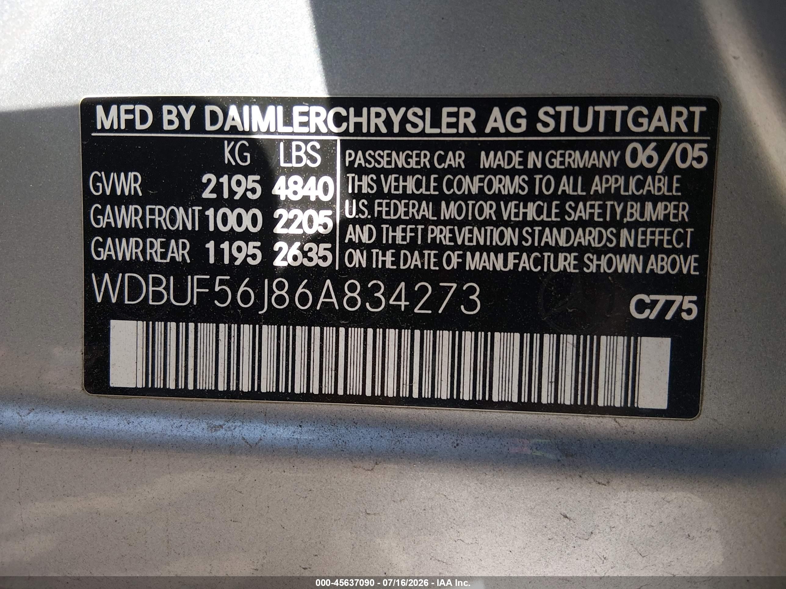 2006 Mercedes-benz E 350   Silver vin: WDBUF56J86A834273