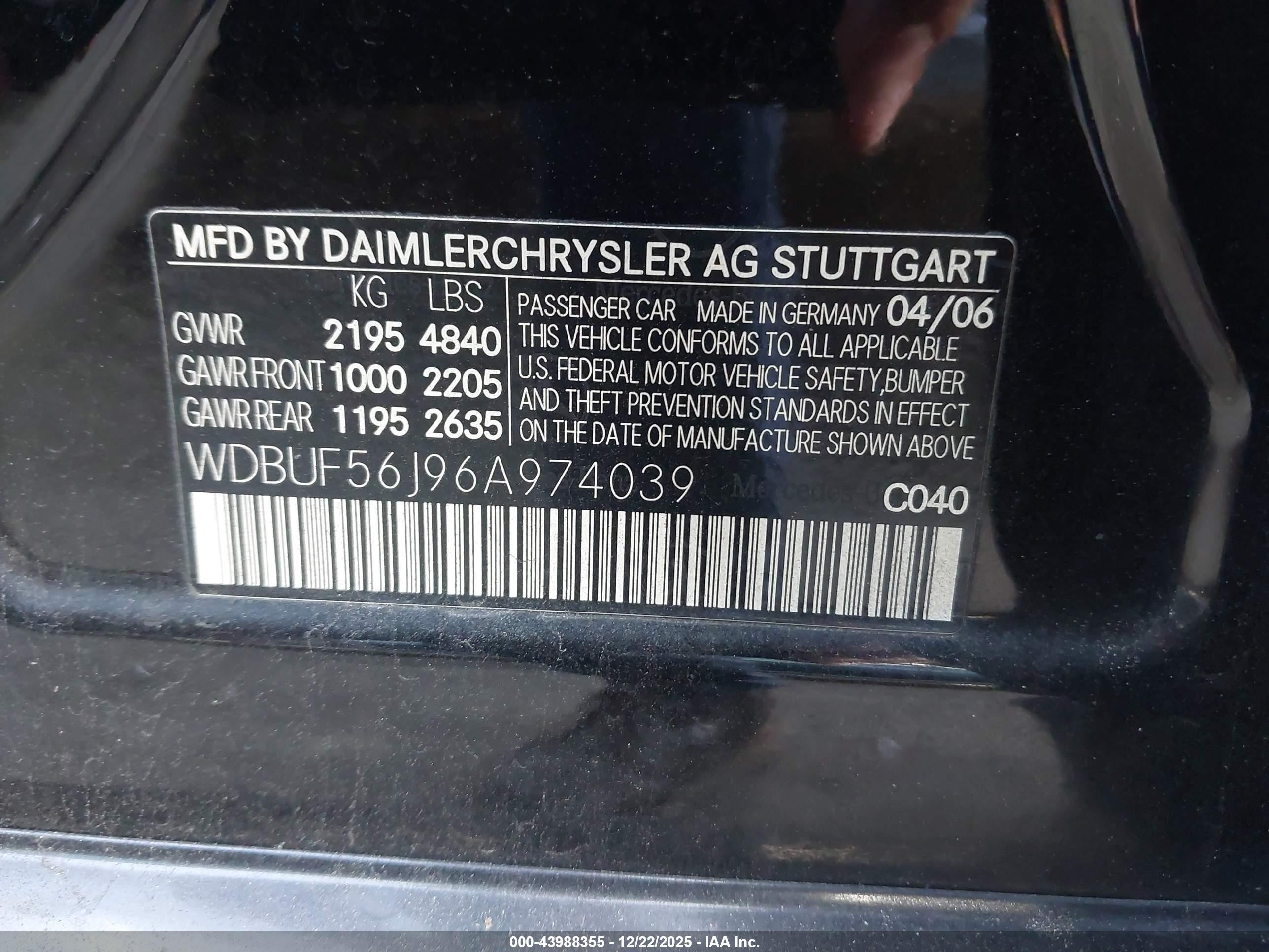 2006 Mercedes-benz E 350   Черный vin: WDBUF56J96A974039