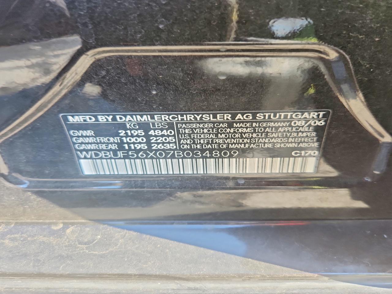 2007 Mercedes-benz E 350 Черный vin: WDBUF56X07B034809