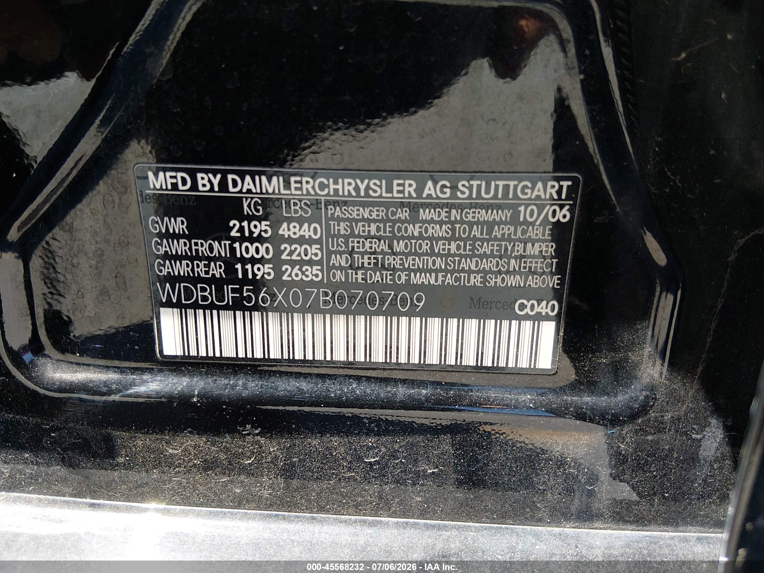 2007 Mercedes-benz E 350   Черный vin: WDBUF56X07B070709