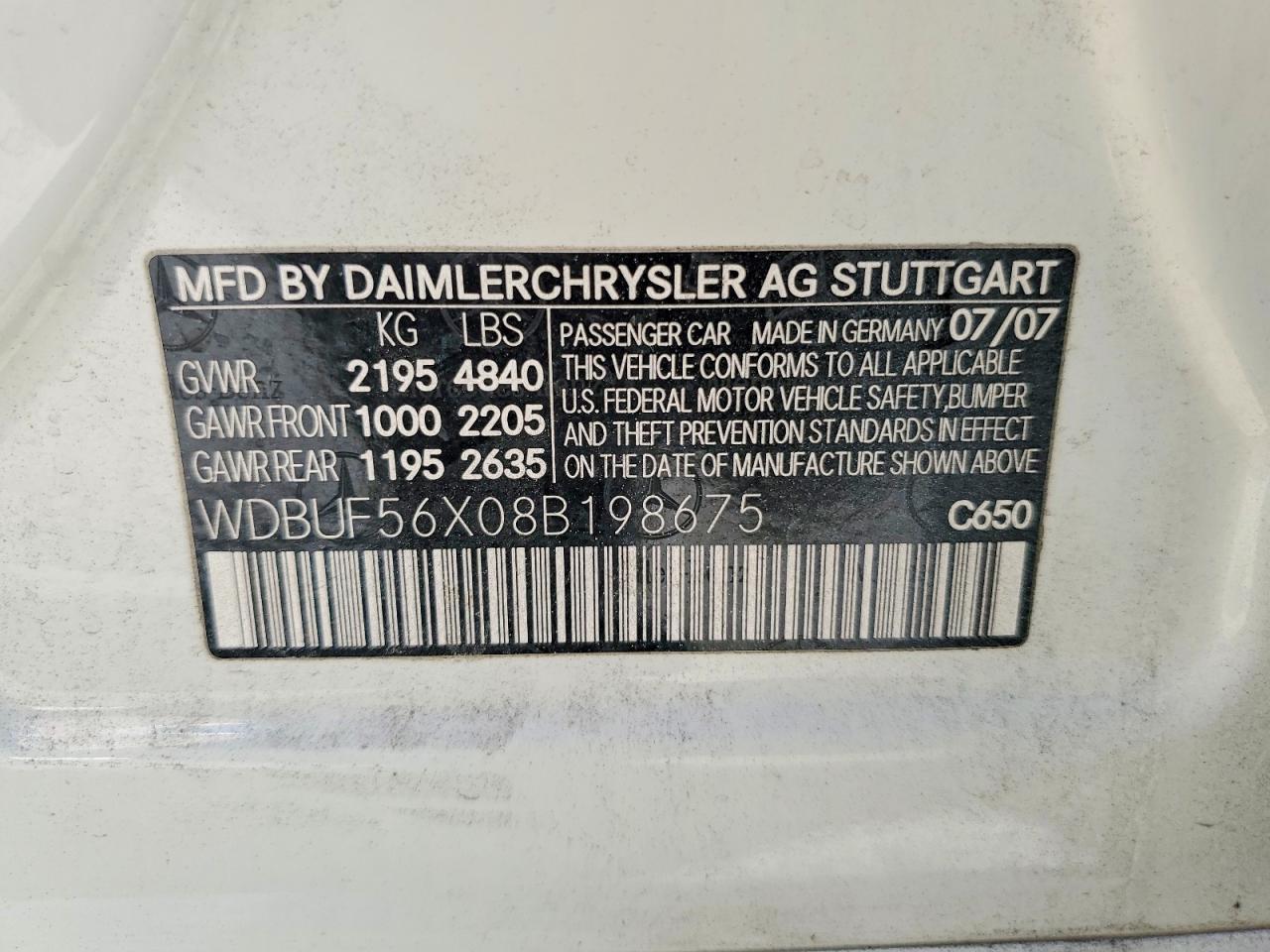 2008 Mercedes-benz E 350 White vin: WDBUF56X08B198675