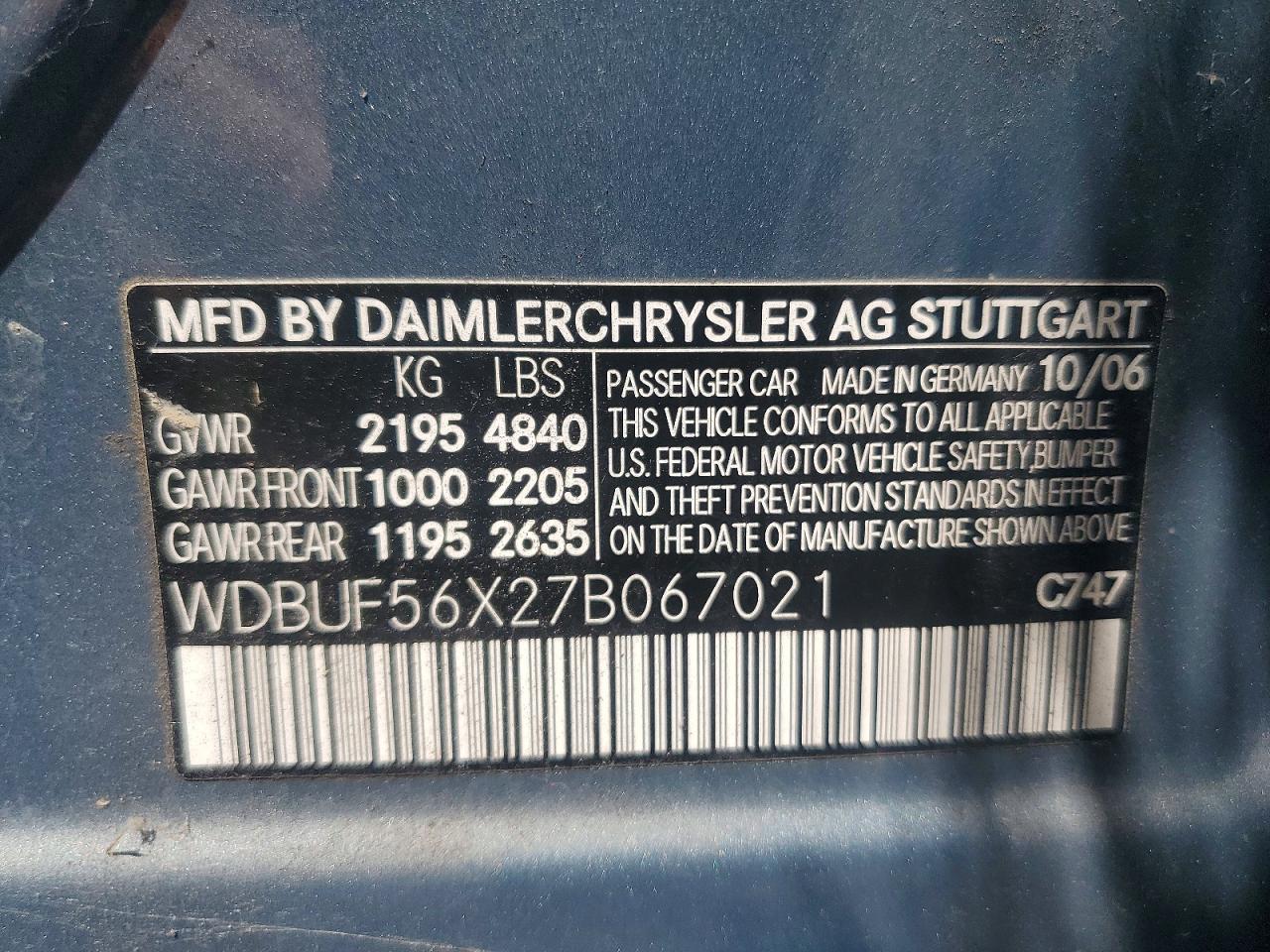 2007 Mercedes-benz E 350 Blue vin: WDBUF56X27B067021