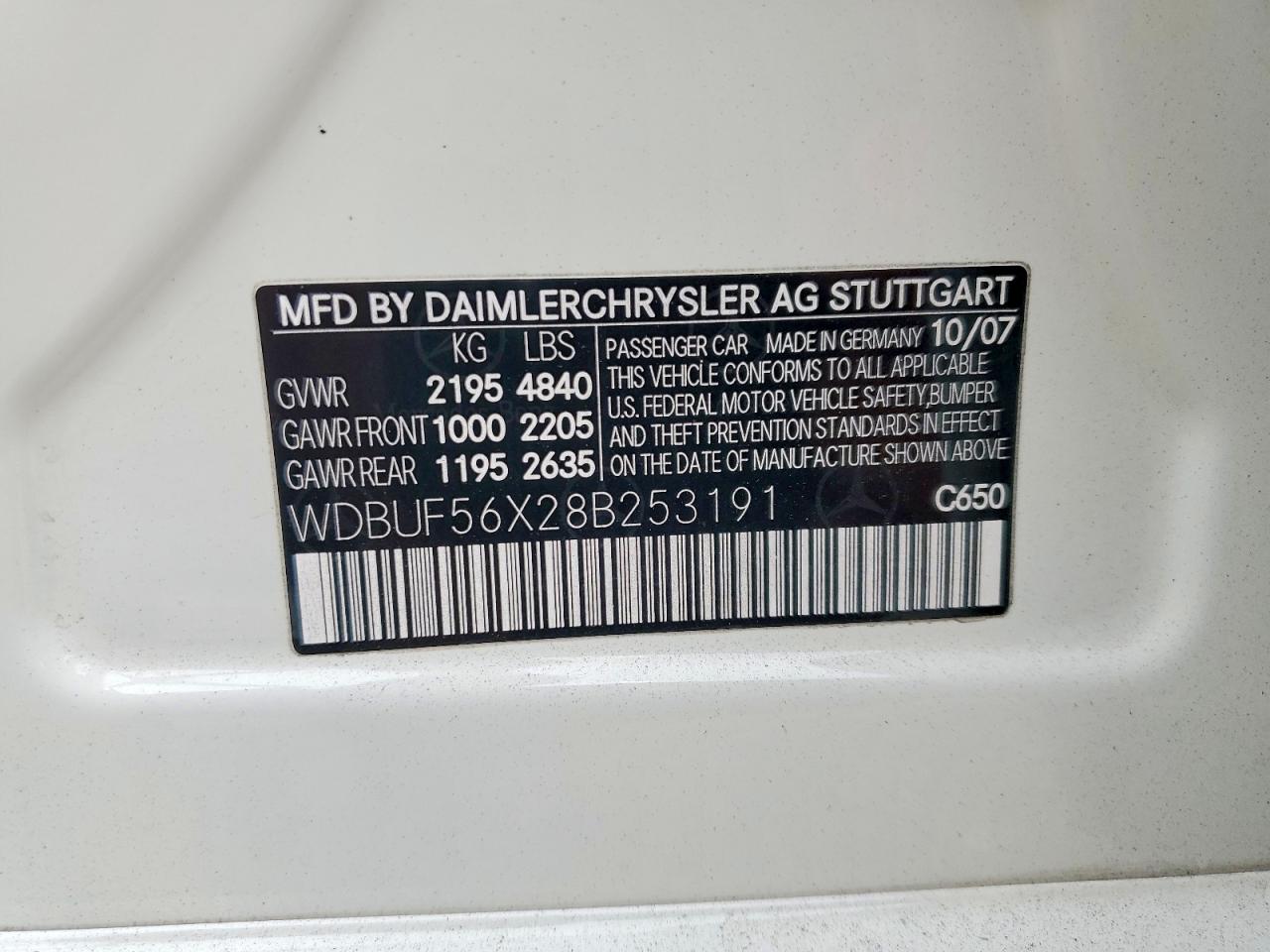2008 Mercedes-benz E 350 Белый vin: WDBUF56X28B253191