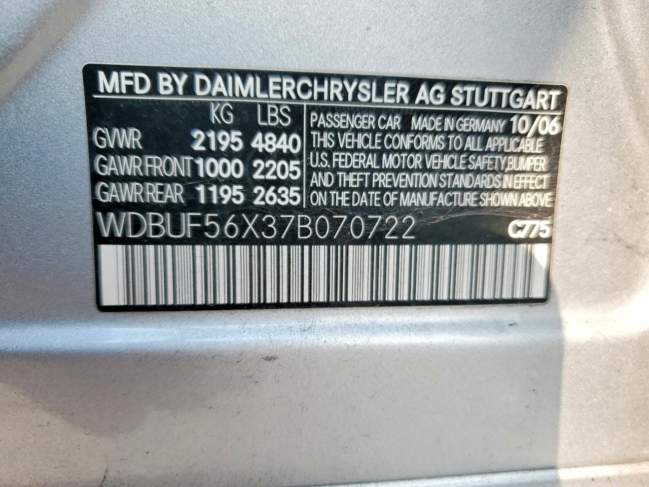 2007 Mercedes-benz E 350 Silver vin: WDBUF56X37B070722