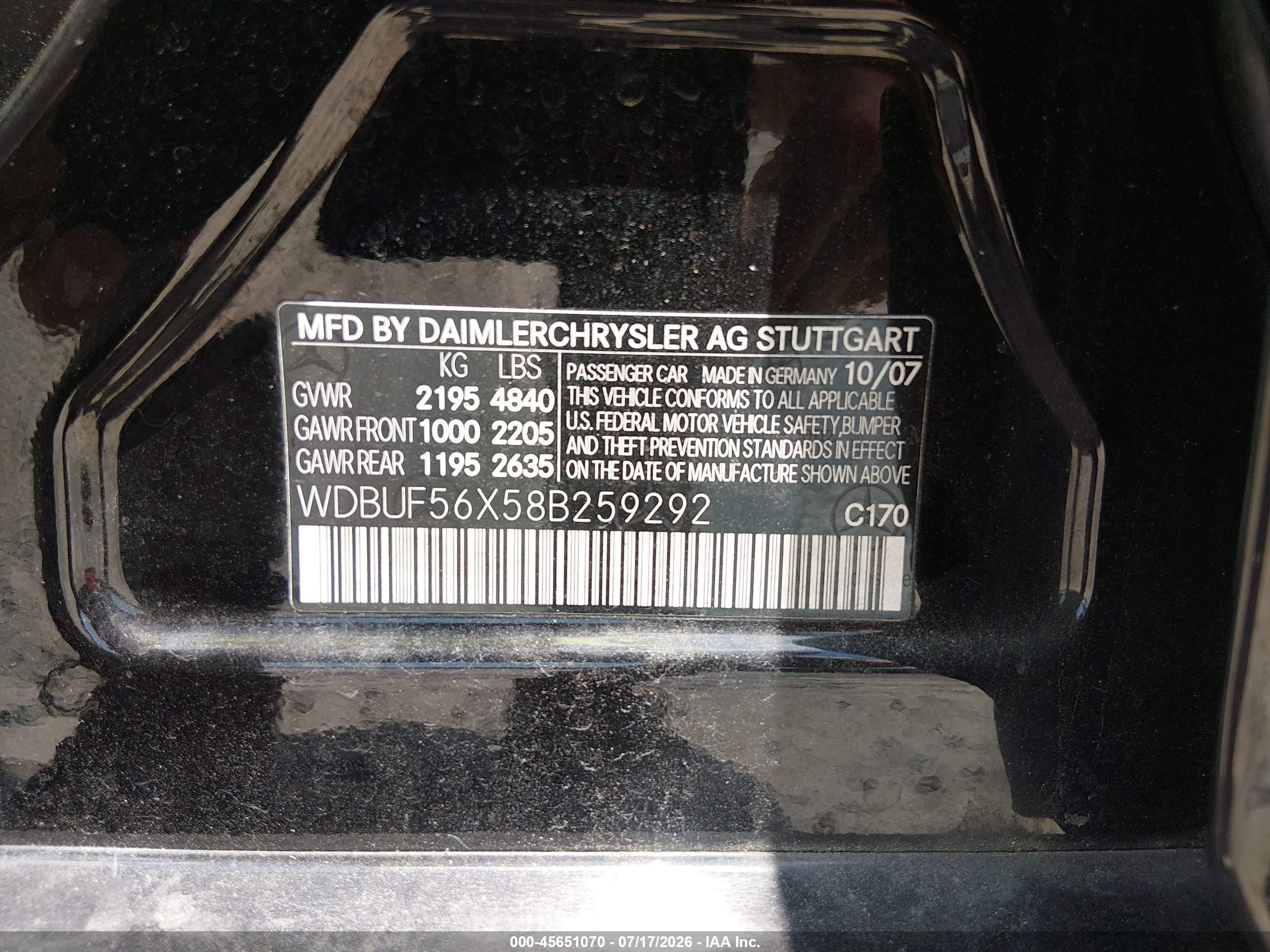 2008 Mercedes-benz E 350 Черный vin: WDBUF56X58B259292