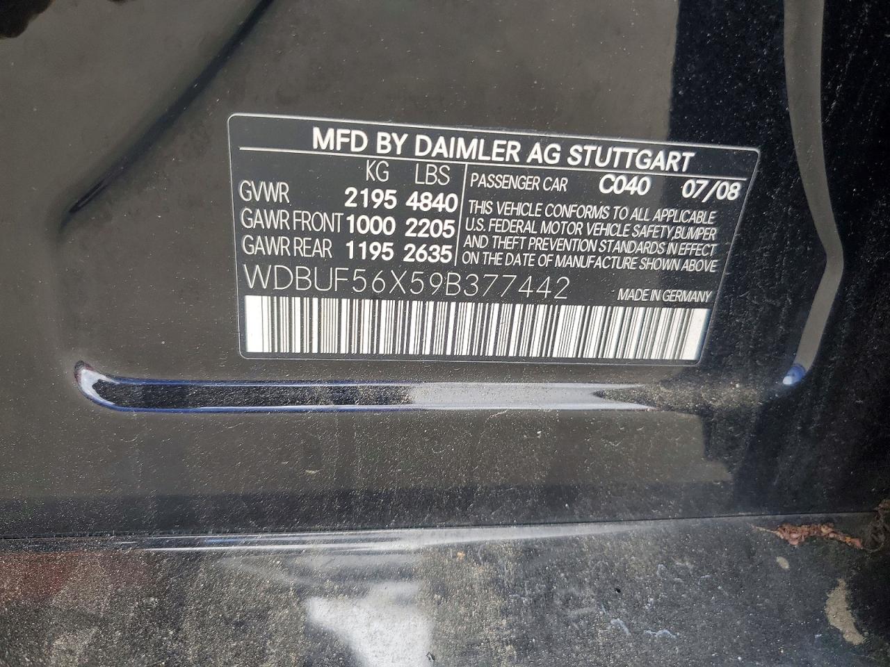 2009 Mercedes-benz E 350 Черный vin: WDBUF56X59B377442