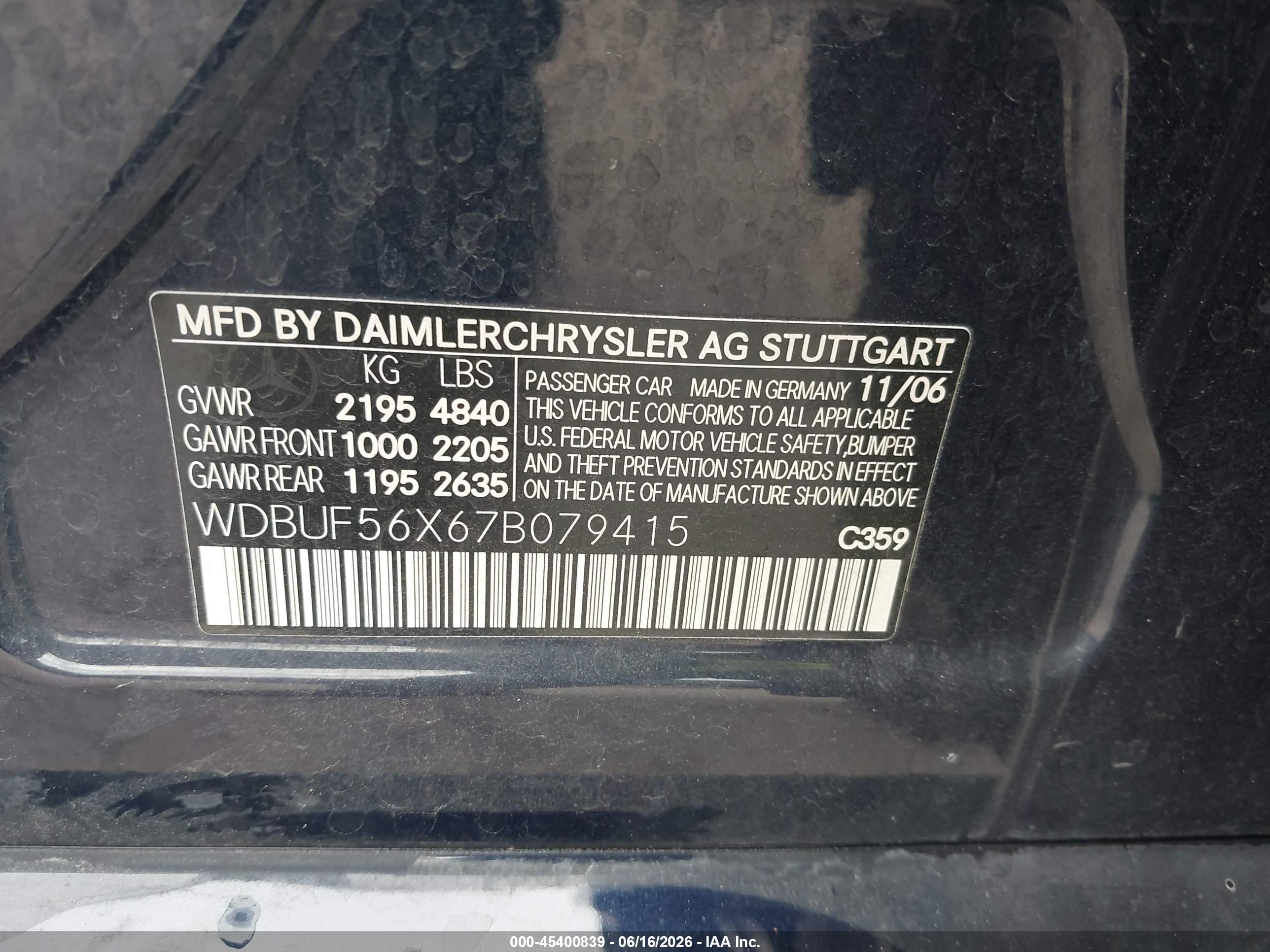 2007 Mercedes-benz E 350   Blue vin: WDBUF56X67B079415