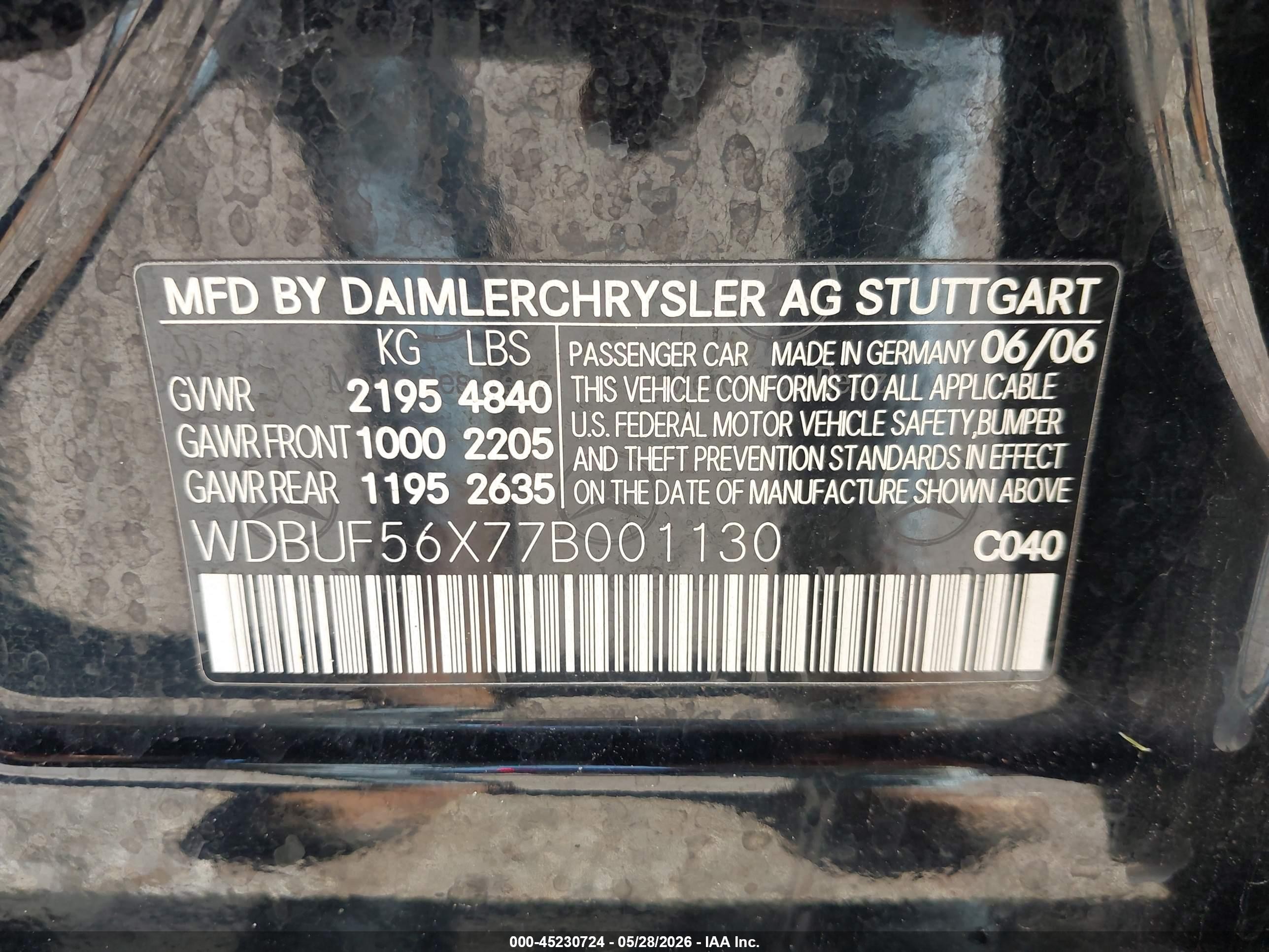2007 Mercedes-benz E 350 Черный vin: WDBUF56X77B001130