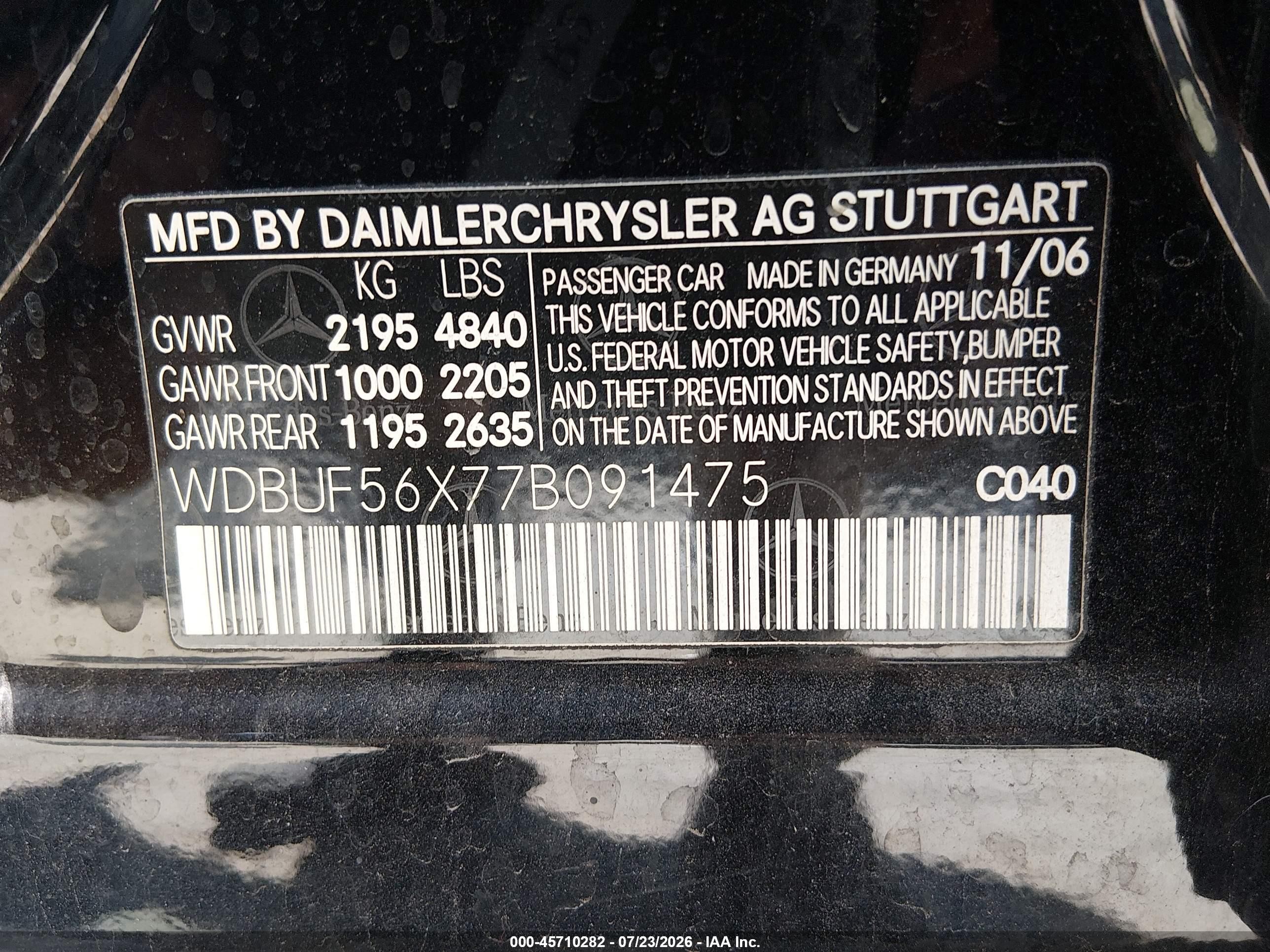2007 Mercedes-benz E 350   Black vin: WDBUF56X77B091475