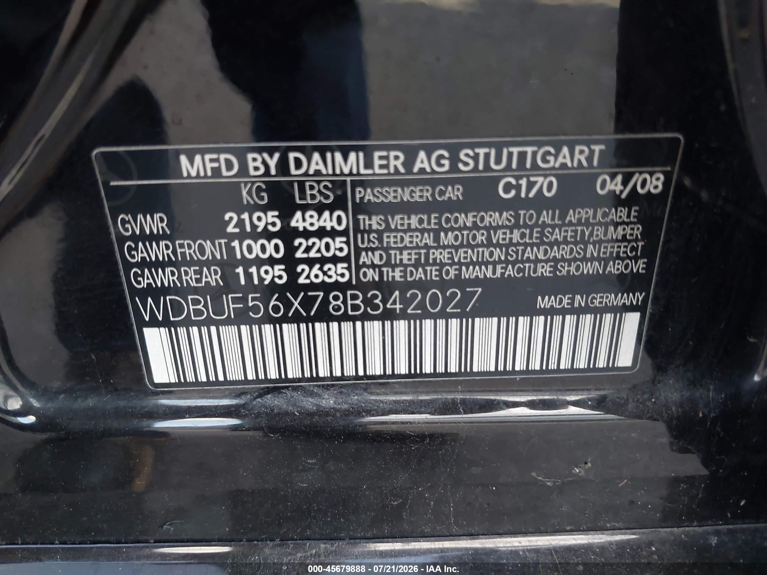 2008 Mercedes-benz E 350   Черный vin: WDBUF56X78B342027