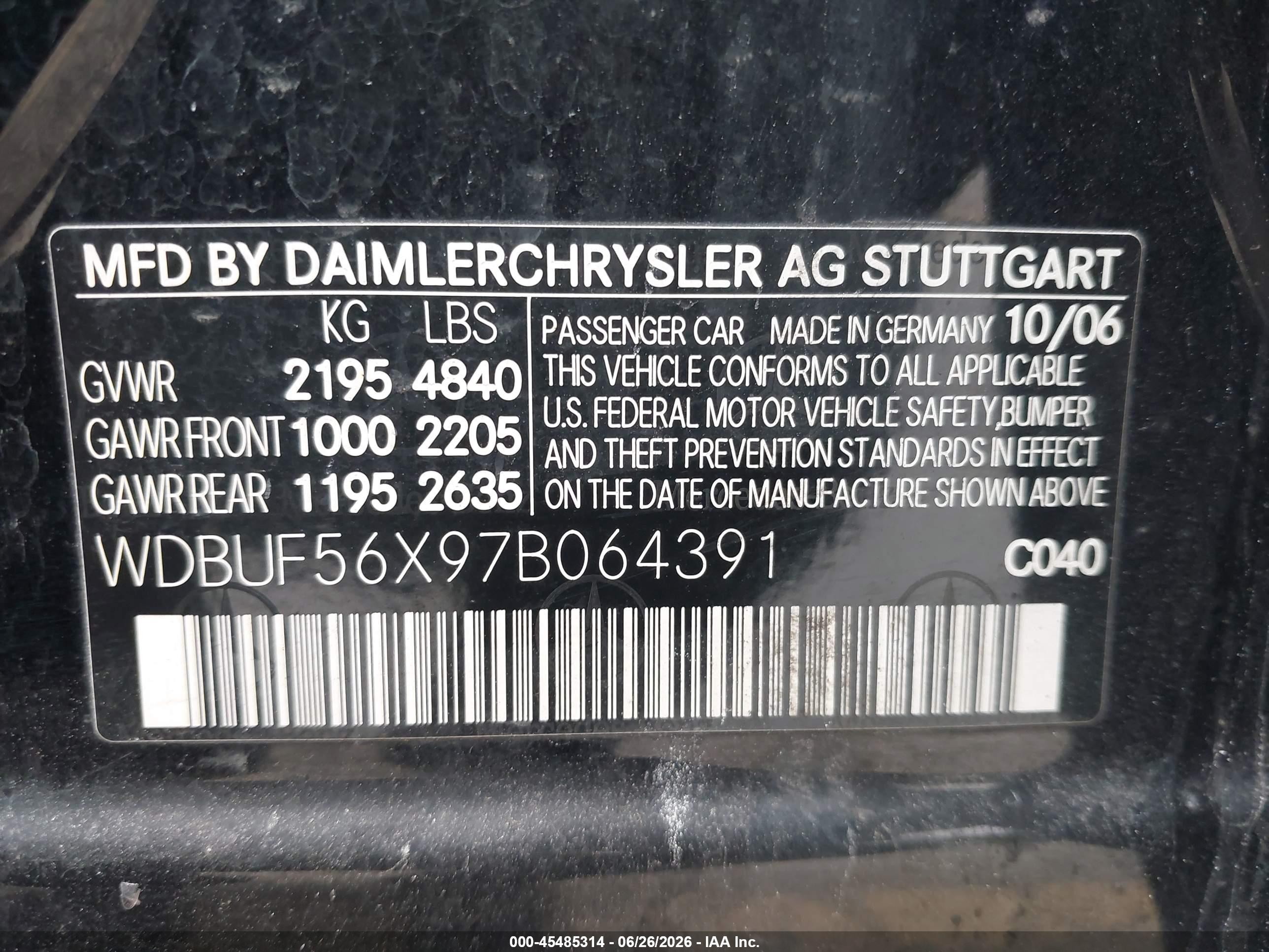 2007 Mercedes-benz E 350   Black vin: WDBUF56X97B064391