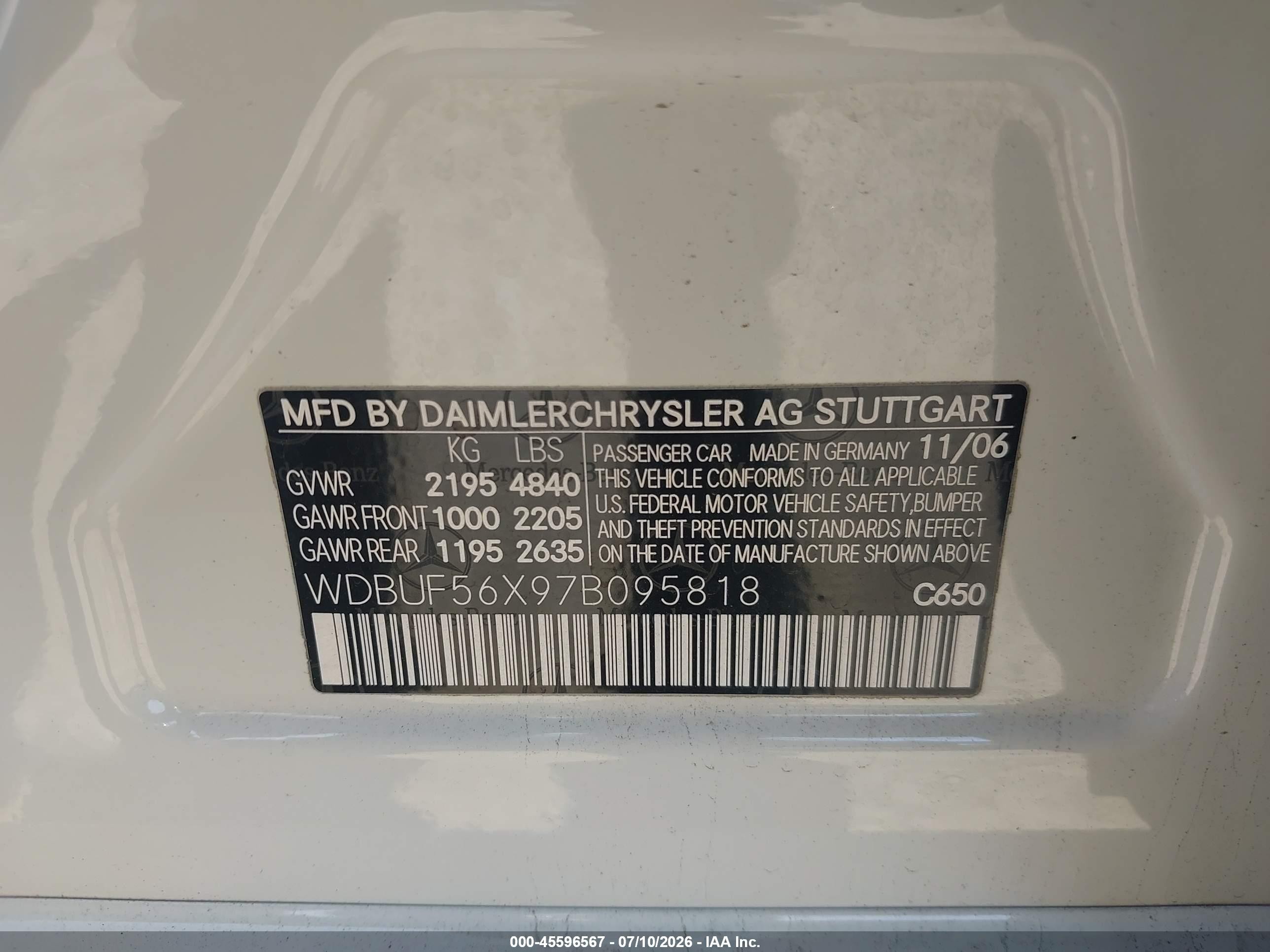 2007 Mercedes-benz E 350   White vin: WDBUF56X97B095818