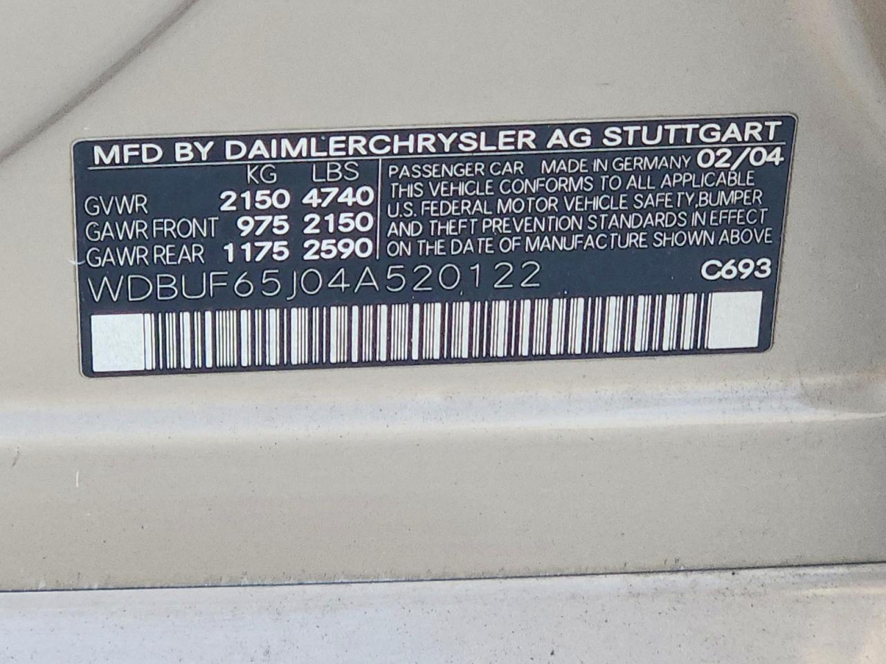 2004 Mercedes-benz E 320 Gold vin: WDBUF65J04A520122
