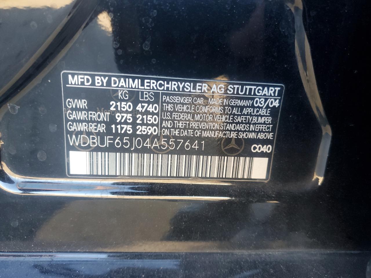 2004 Mercedes-benz E 320 Black vin: WDBUF65J04A557641