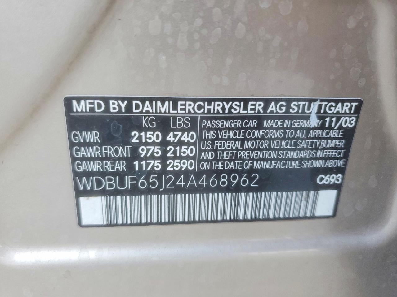 2004 Mercedes-benz E 320 Tan vin: WDBUF65J24A468962