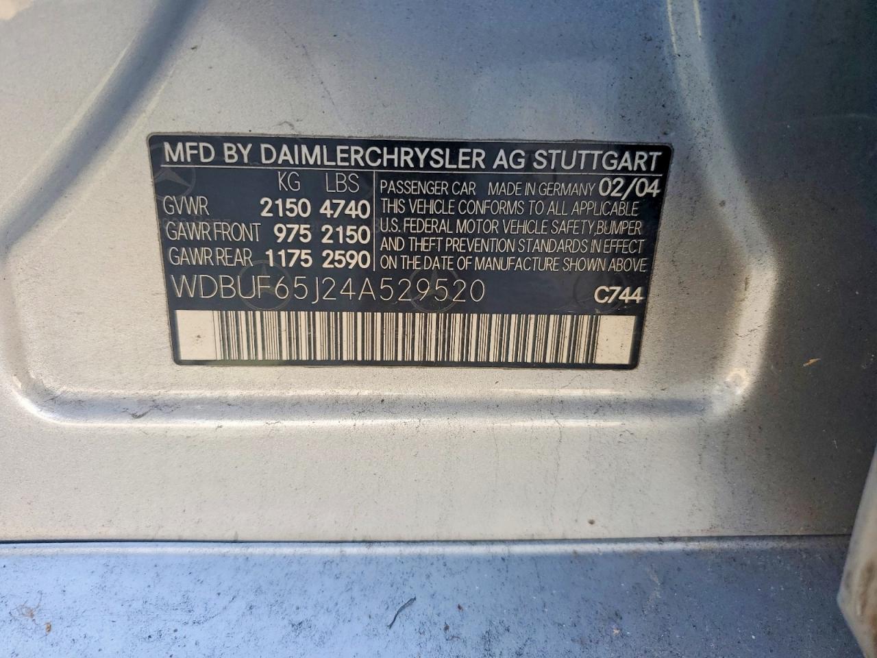 2004 Mercedes-benz E 320 Серебряный vin: WDBUF65J24A529520