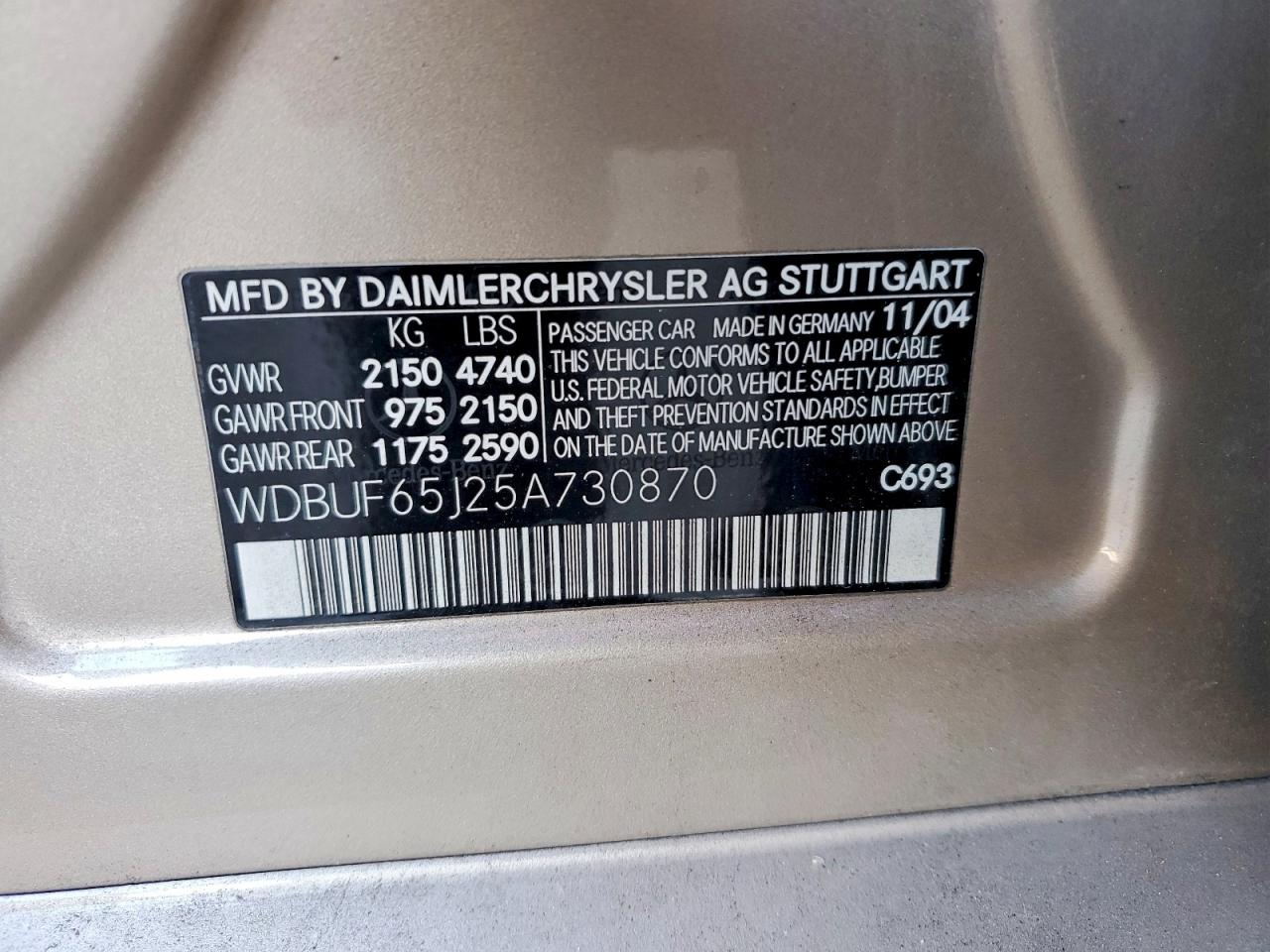 2005 Mercedes-benz E 320 Tan vin: WDBUF65J25A730870