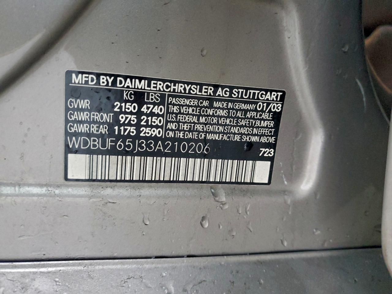 2003 Mercedes-benz E 320 Silver vin: WDBUF65J33A210206