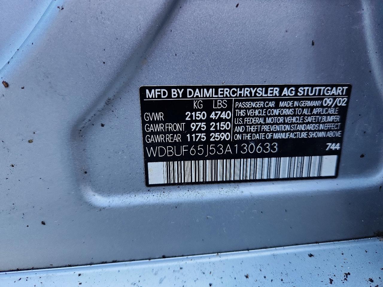 2003 Mercedes-benz E 320 Silver vin: WDBUF65J53A130633