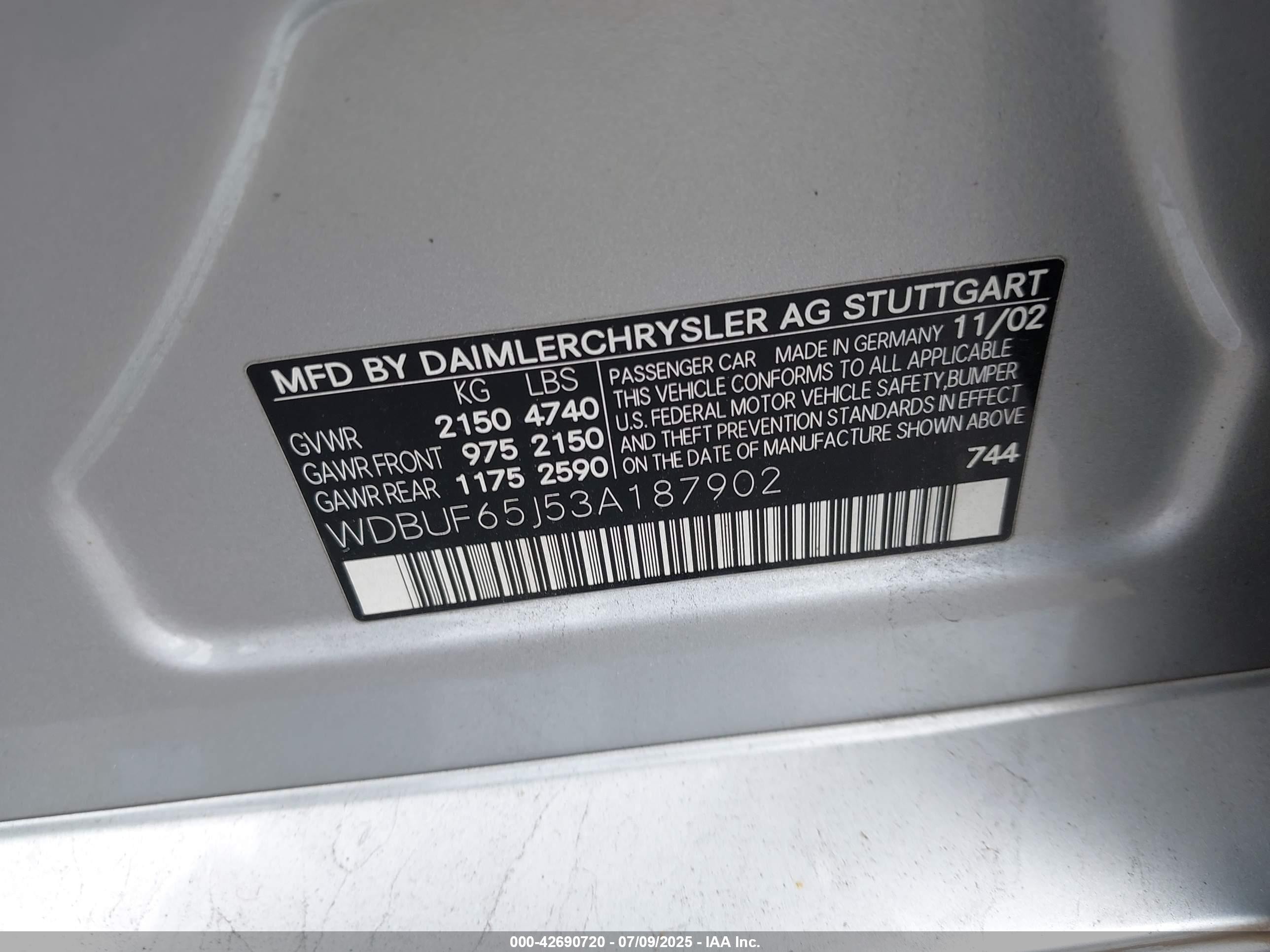 2003 Mercedes-benz E 320   White vin: WDBUF65J53A187902