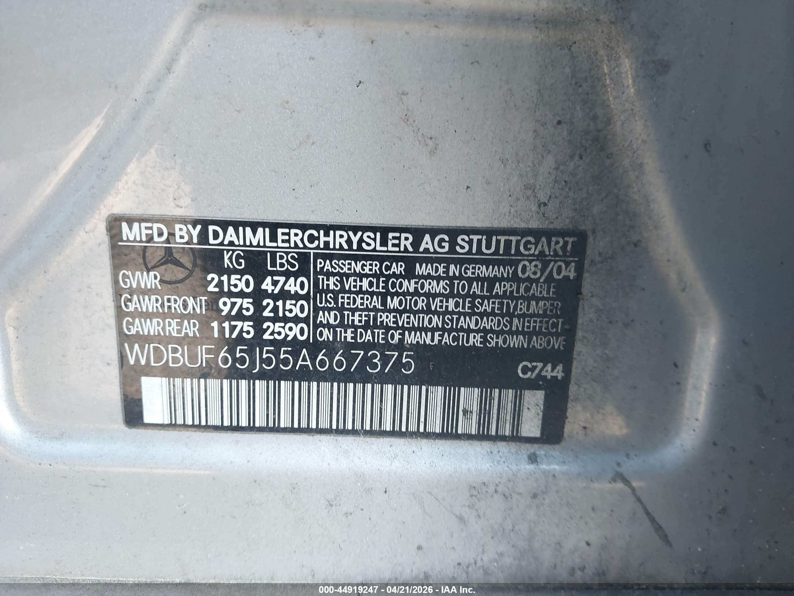 2005 Mercedes-benz E 320   Silver vin: WDBUF65J55A667375