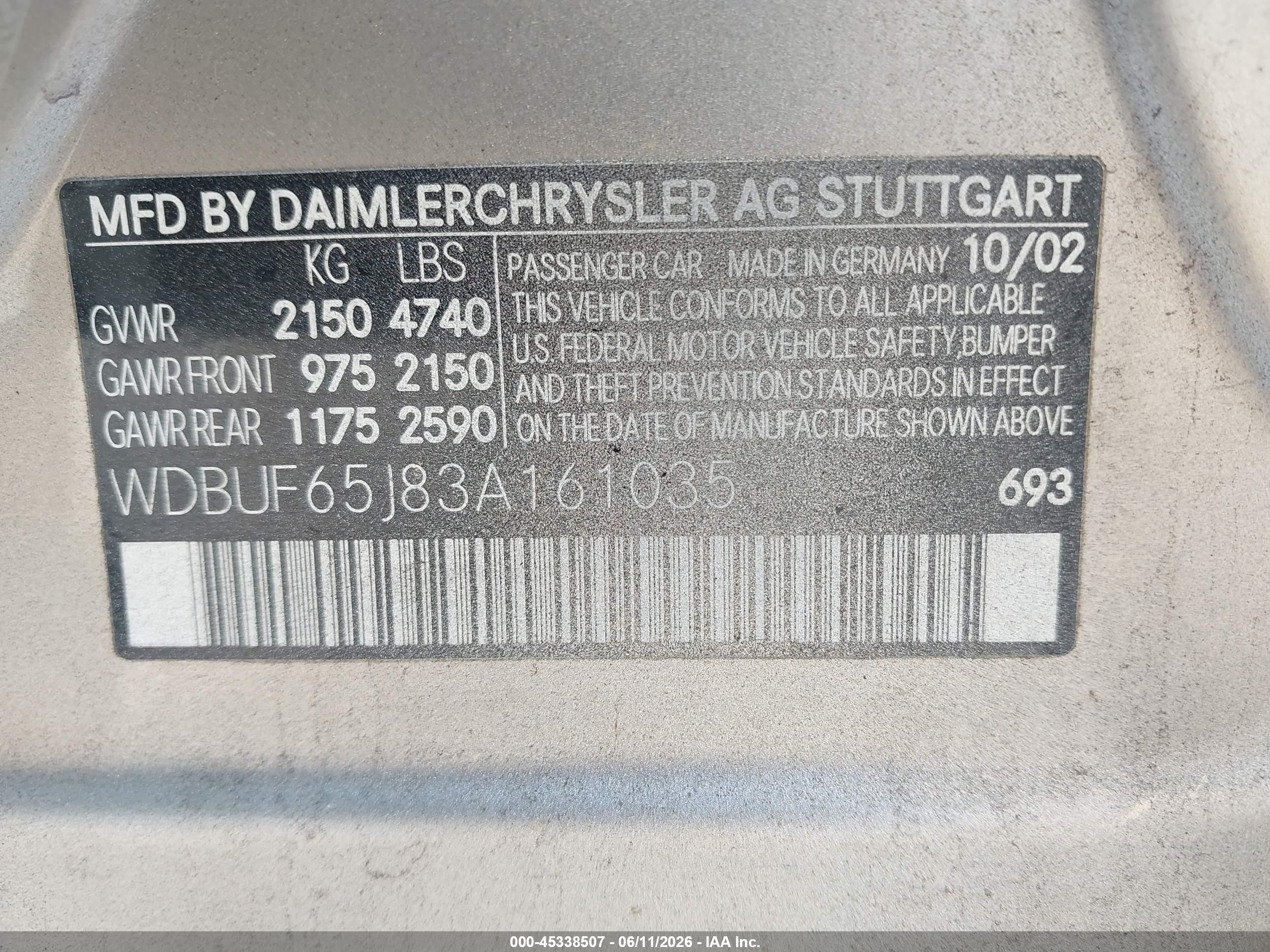 2003 Mercedes-benz E 320   Blue vin: WDBUF65J83A161035