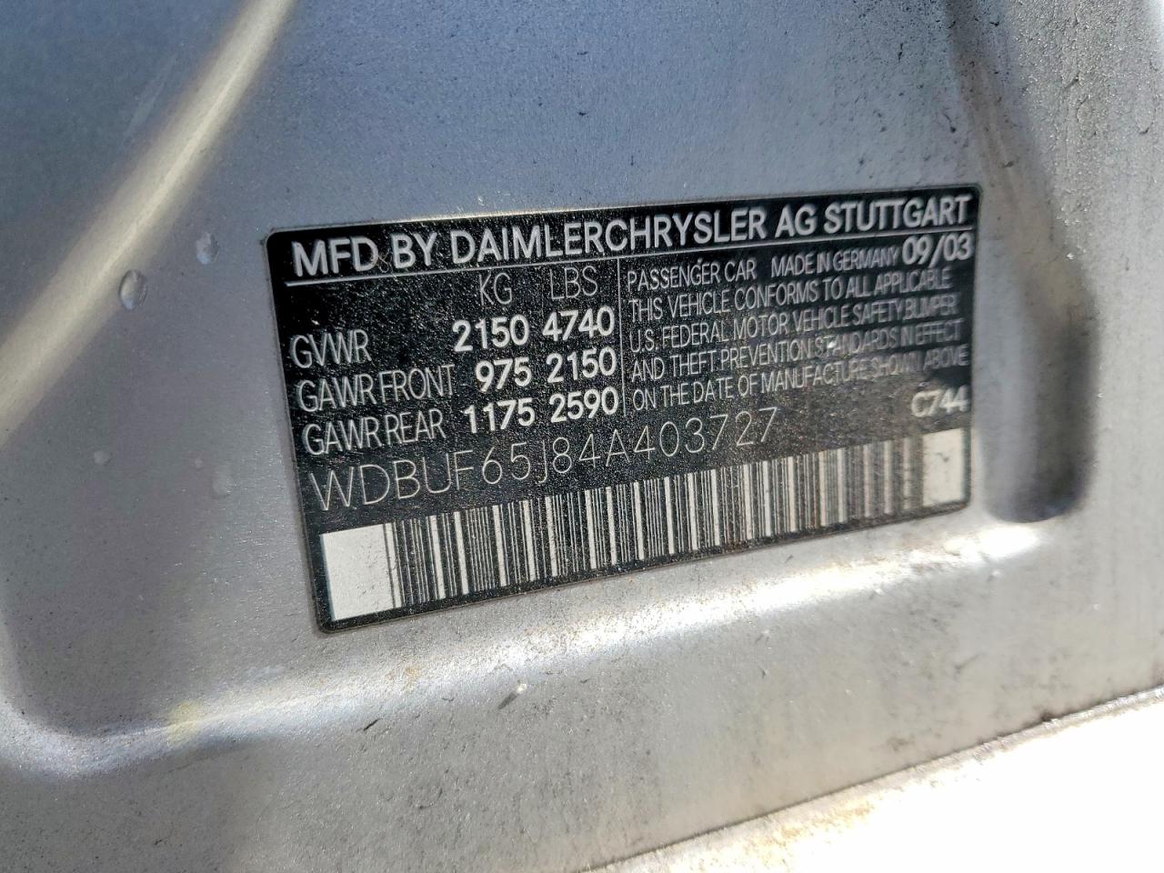 2004 Mercedes-benz E 320 Серебряный vin: WDBUF65J84A403727