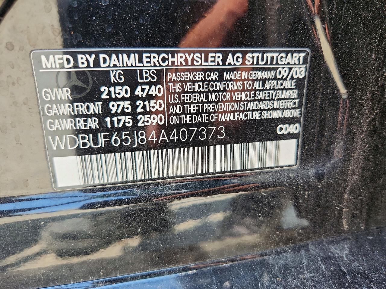 2004 Mercedes-benz E 320 Черный vin: WDBUF65J84A407373