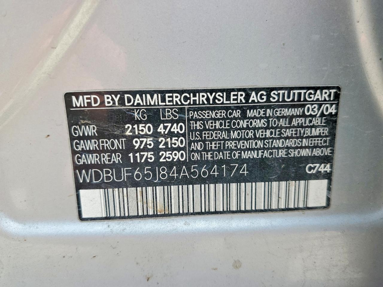 2004 Mercedes-benz E 320 Silver vin: WDBUF65J84A564174