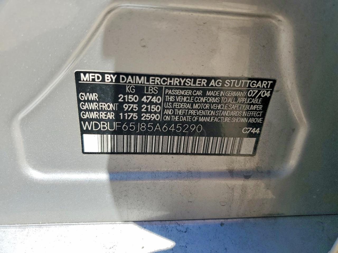 2005 Mercedes-benz E 320 Silver vin: WDBUF65J85A645290