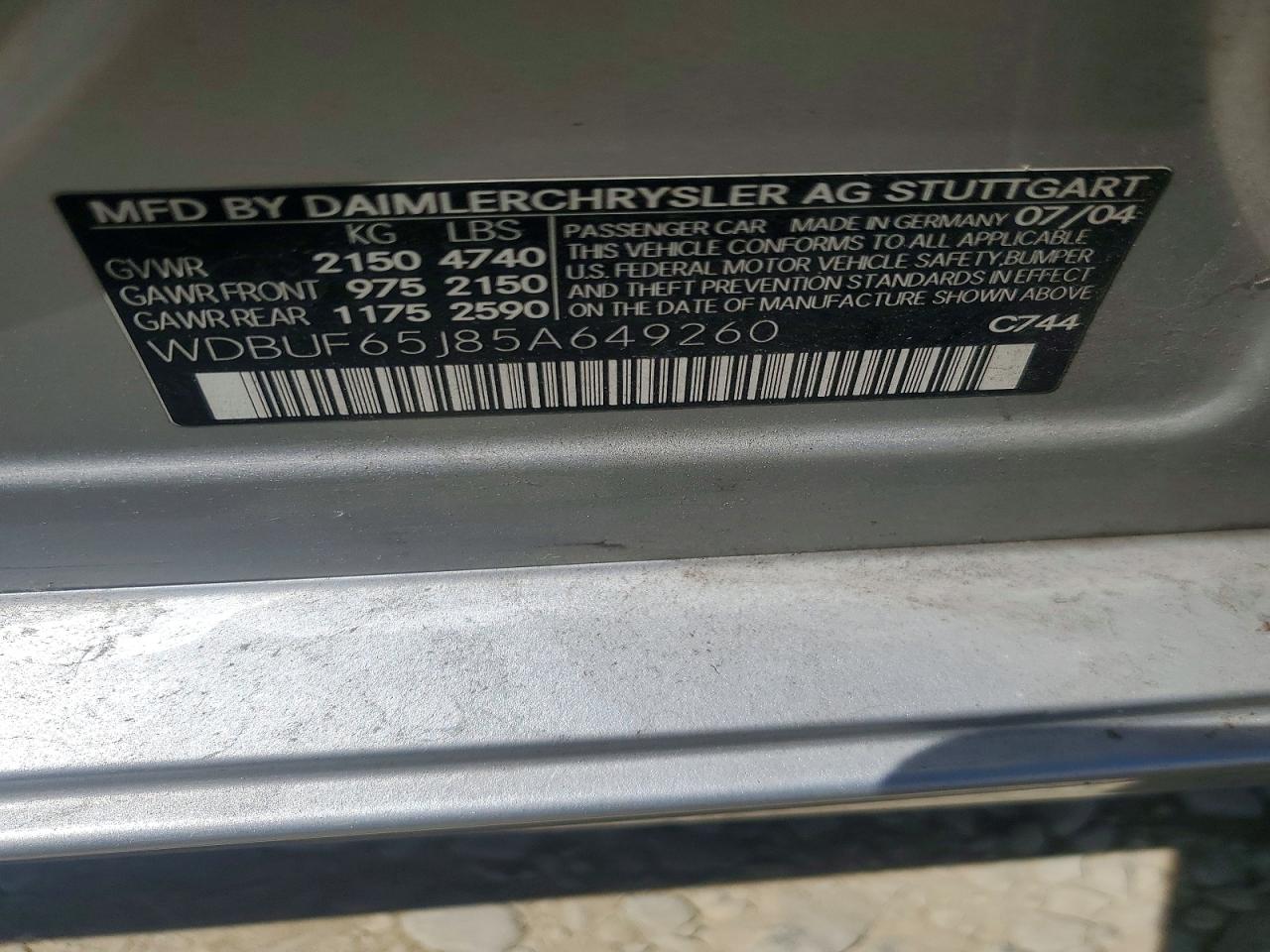2005 Mercedes-benz E 320 Gray vin: WDBUF65J85A649260