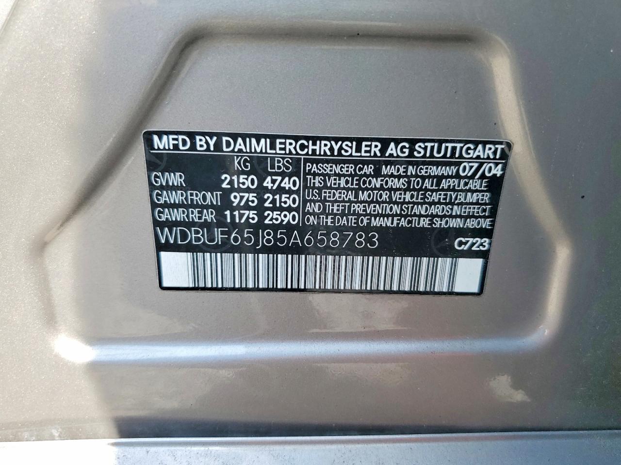 2005 Mercedes-benz E Silver vin: WDBUF65J85A658783