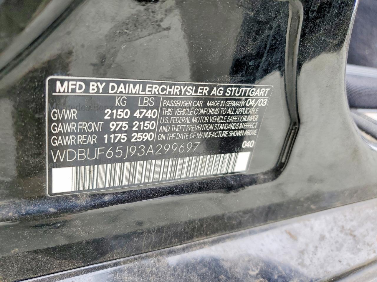 2003 Mercedes-benz E 320 Black vin: WDBUF65J93A299697