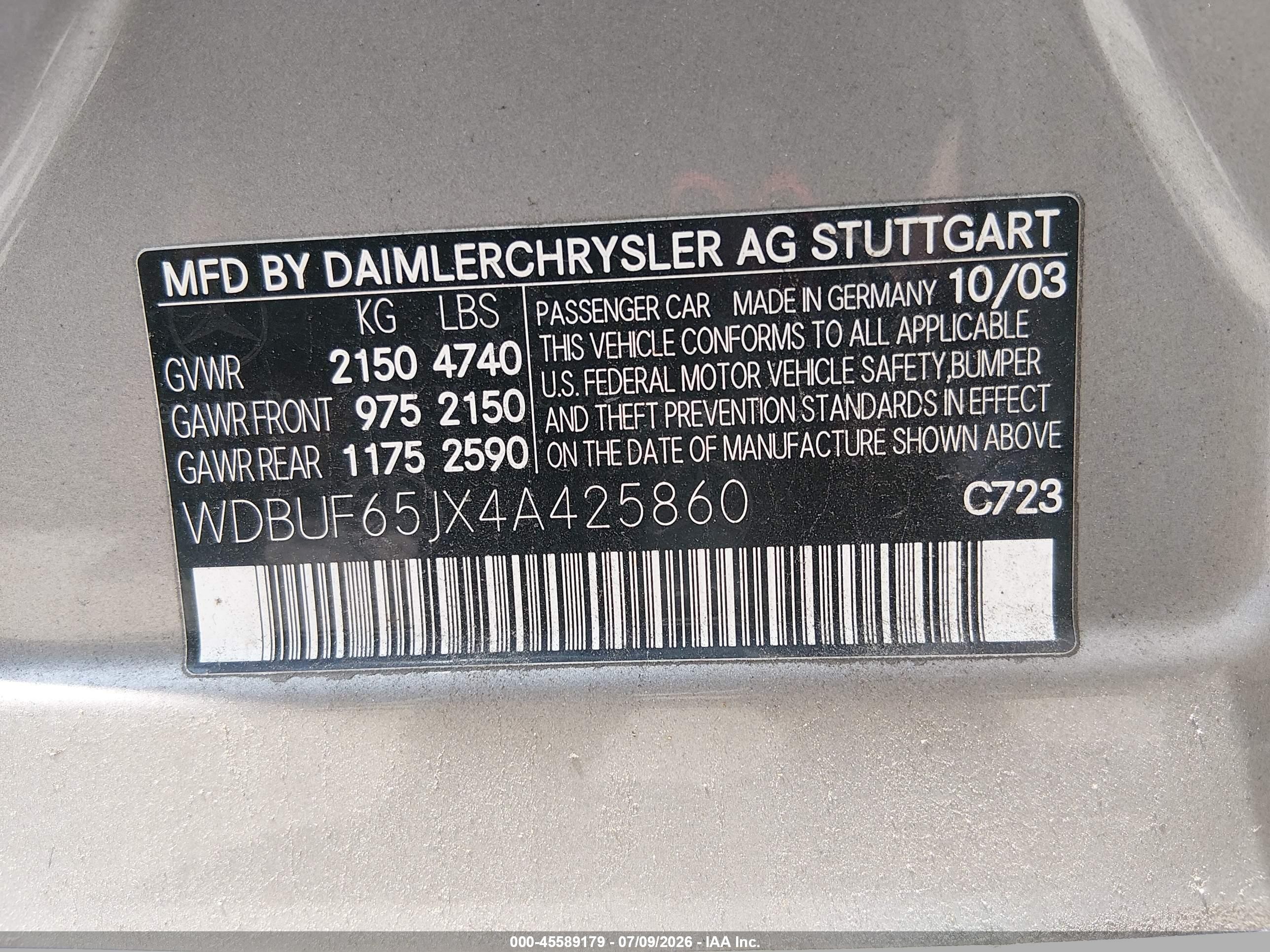 2004 Mercedes-benz E 320   Silver vin: WDBUF65JX4A425860