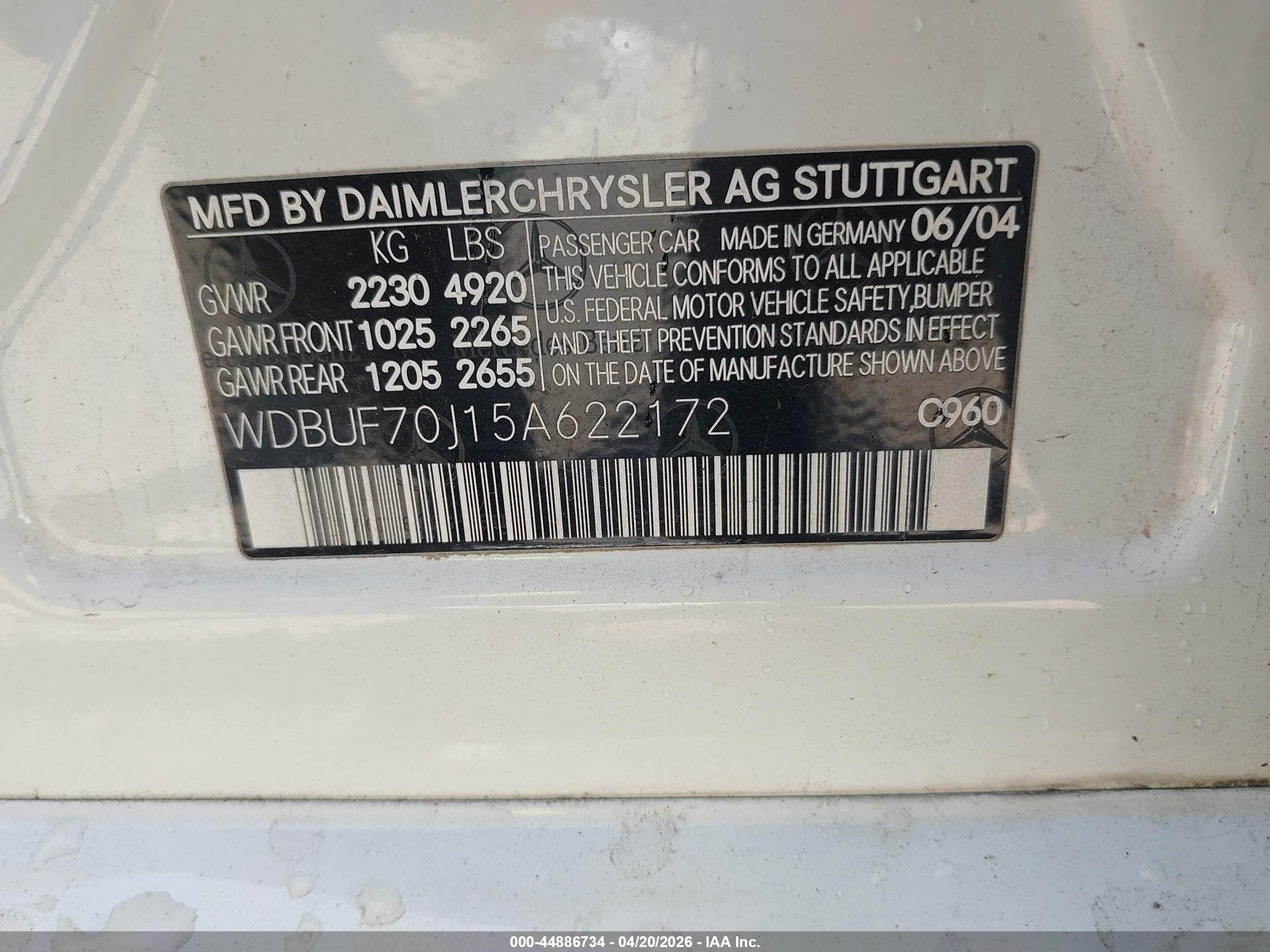 2005 Mercedes-benz E 500   White vin: WDBUF70J15A622172