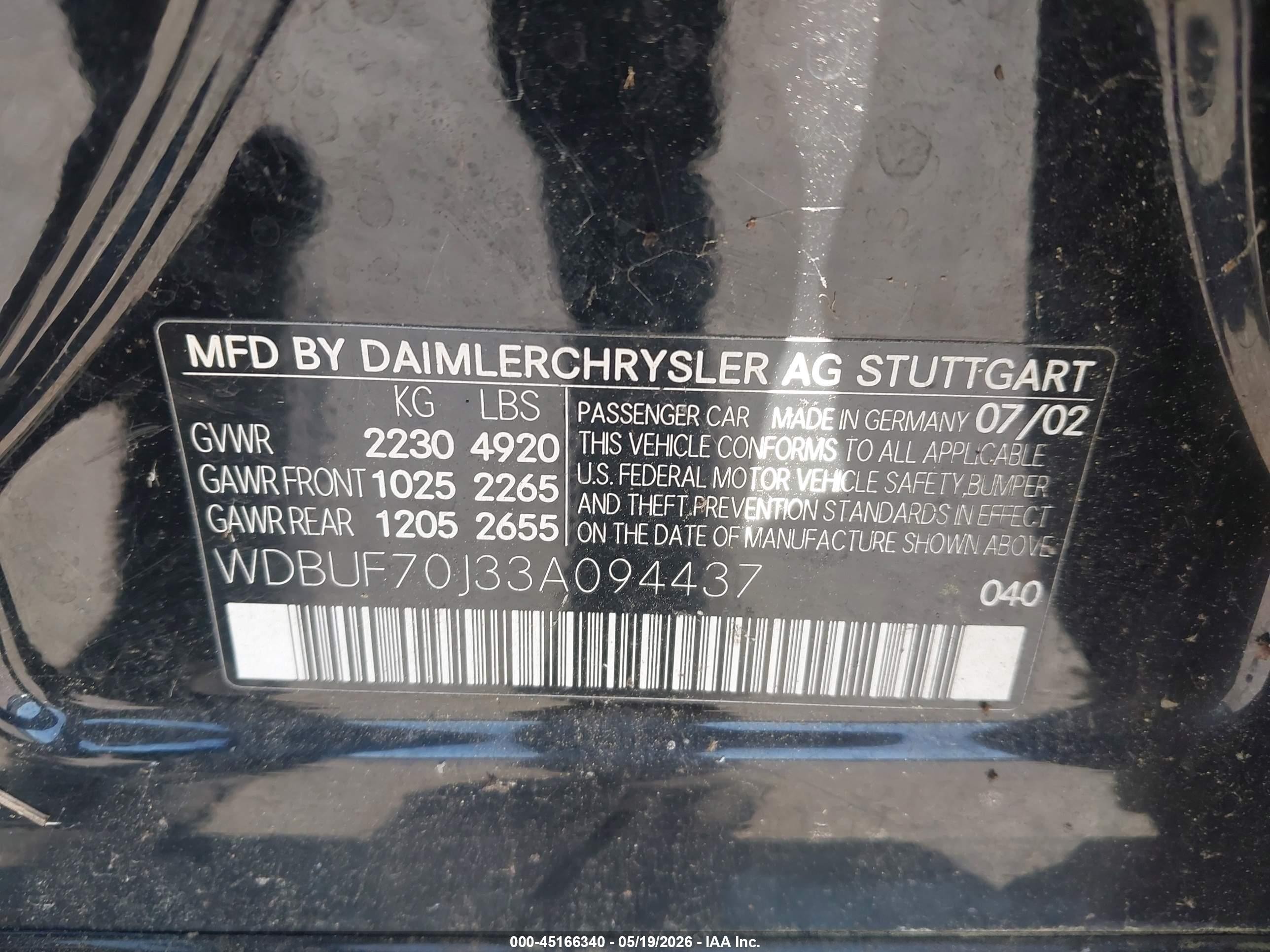 2003 Mercedes-benz E 500   Black vin: WDBUF70J33A094437