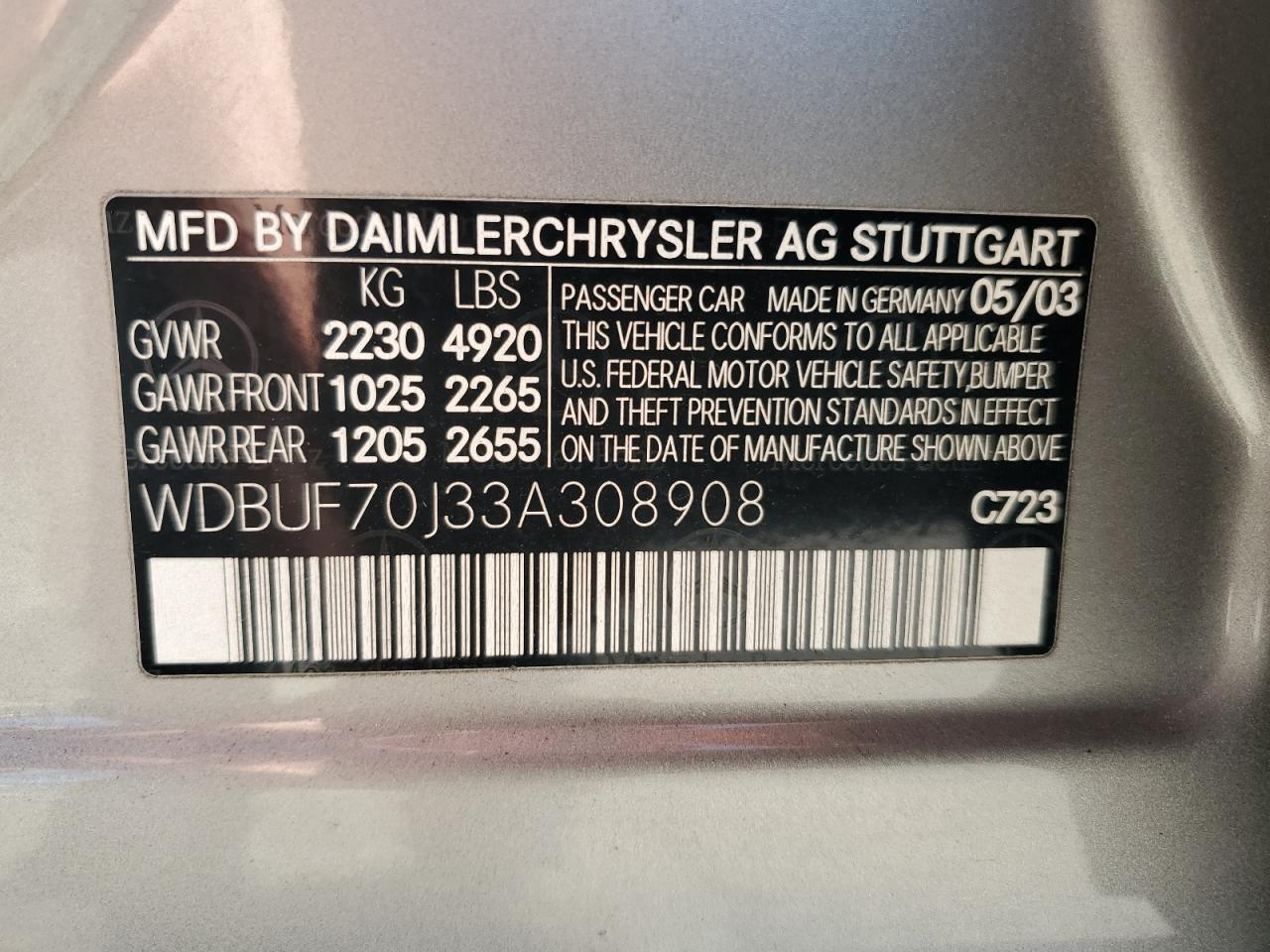 2003 Mercedes-benz E 500 Silver vin: WDBUF70J33A308908