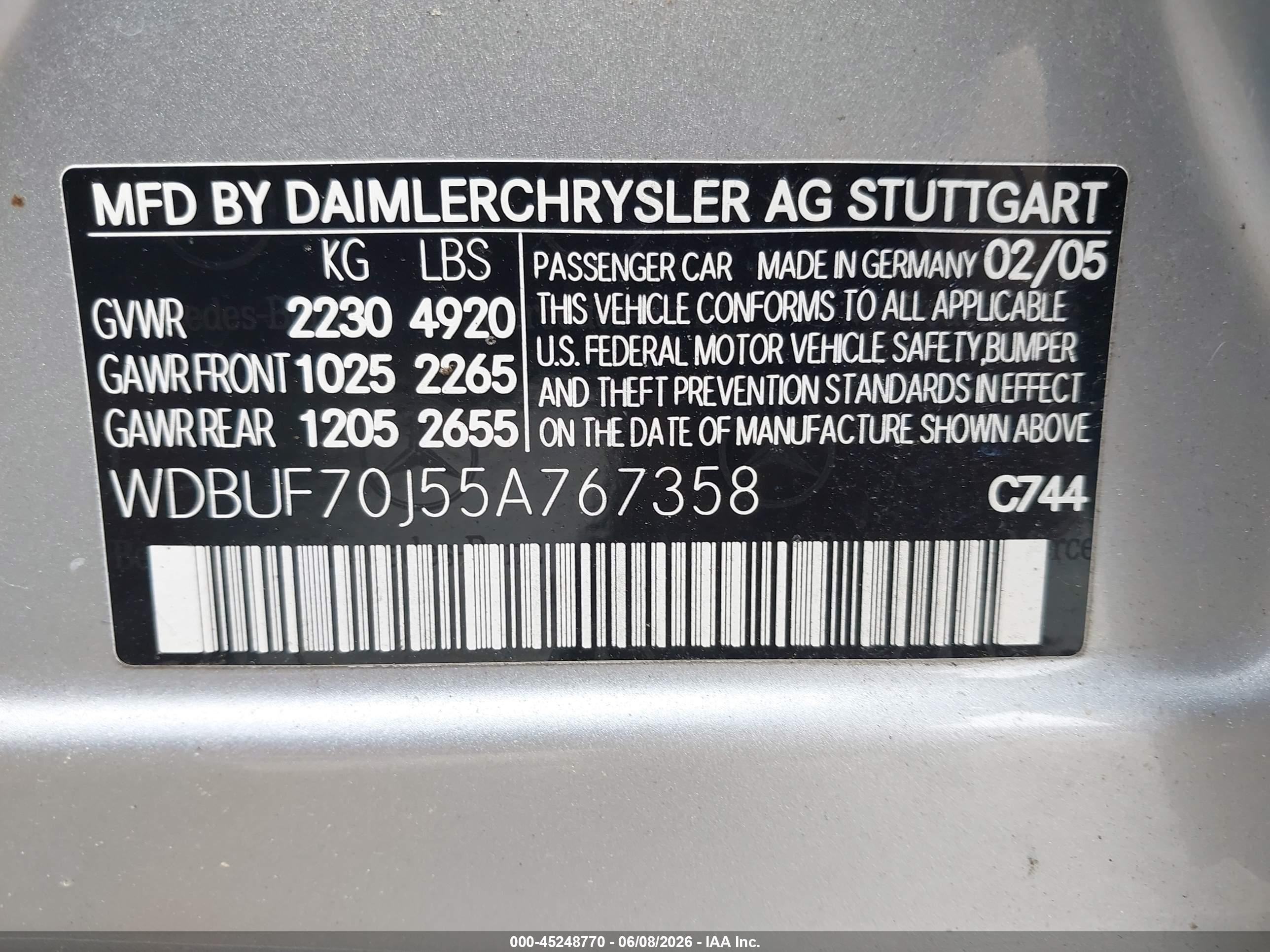 2005 Mercedes-benz E 500   Silver vin: WDBUF70J55A767358