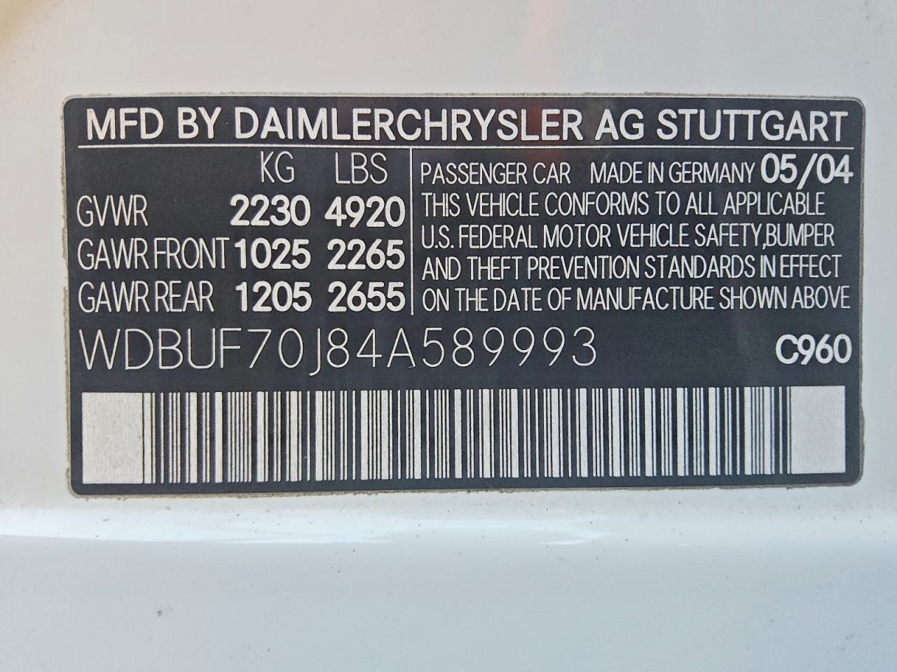 2004 Mercedes-benz E 500 Белый vin: WDBUF70J84A589993