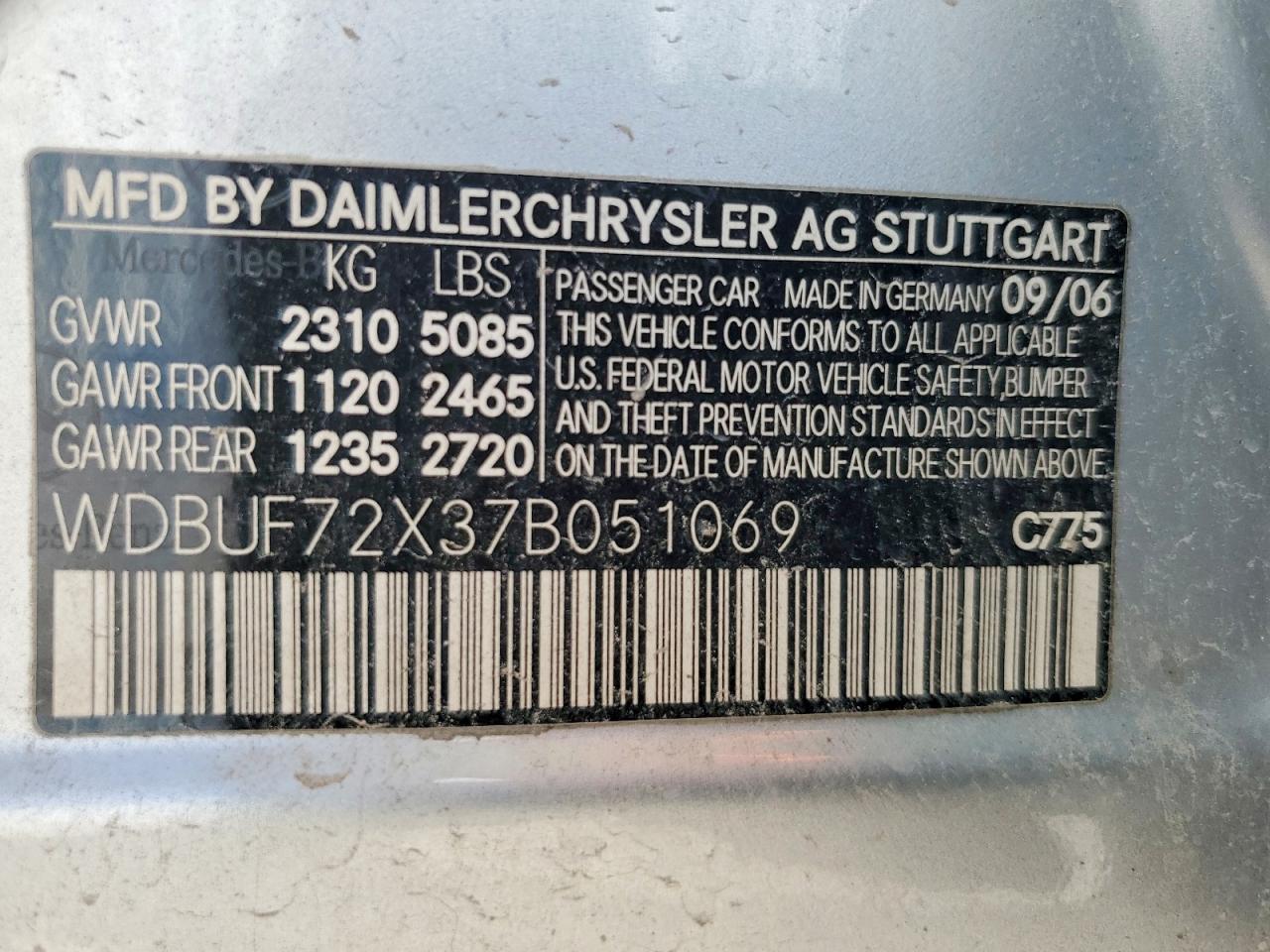 2007 Mercedes-benz E 550 Silver vin: WDBUF72X37B051069