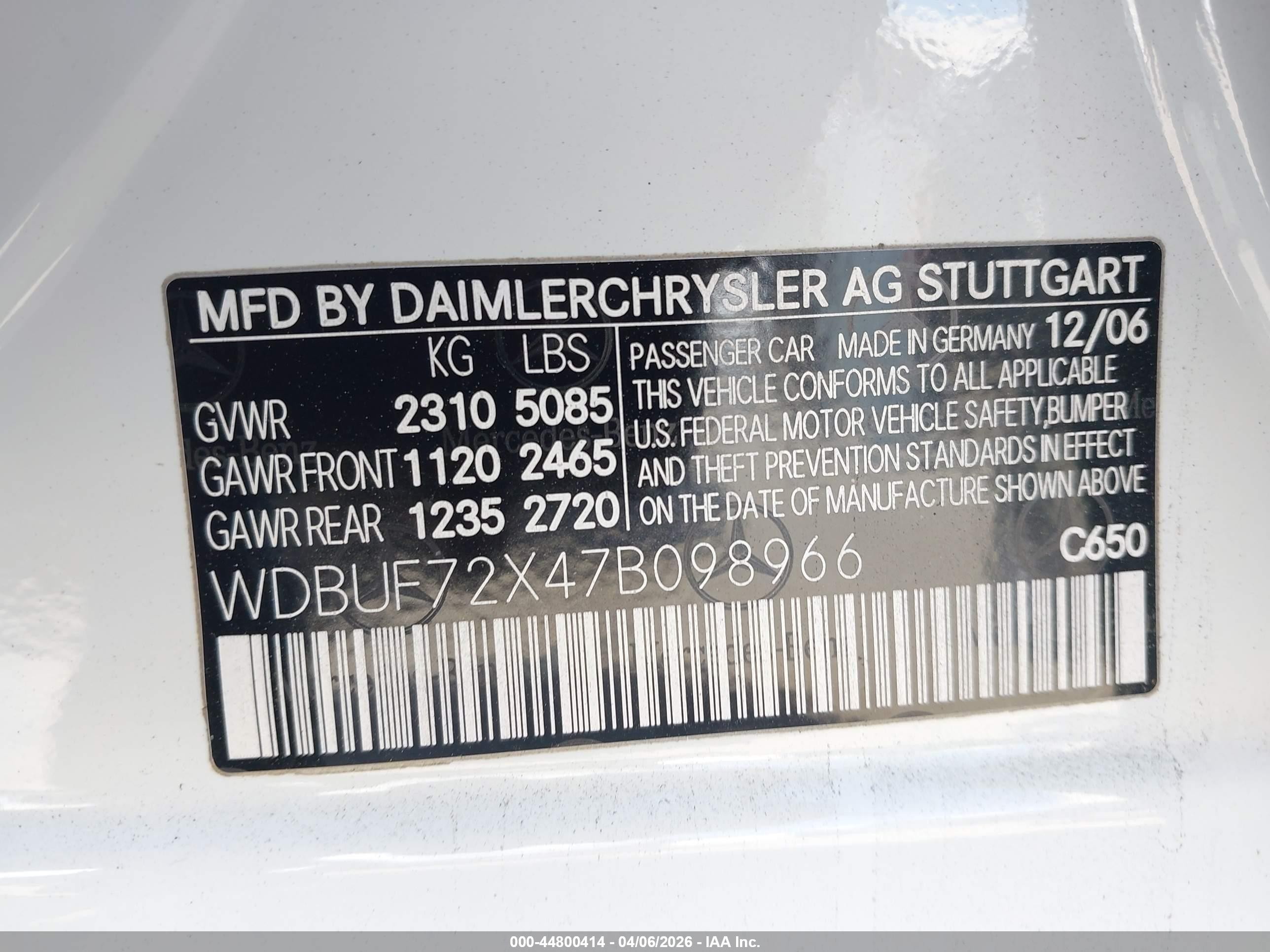 2007 Mercedes-benz E 550   White vin: WDBUF72X47B098966