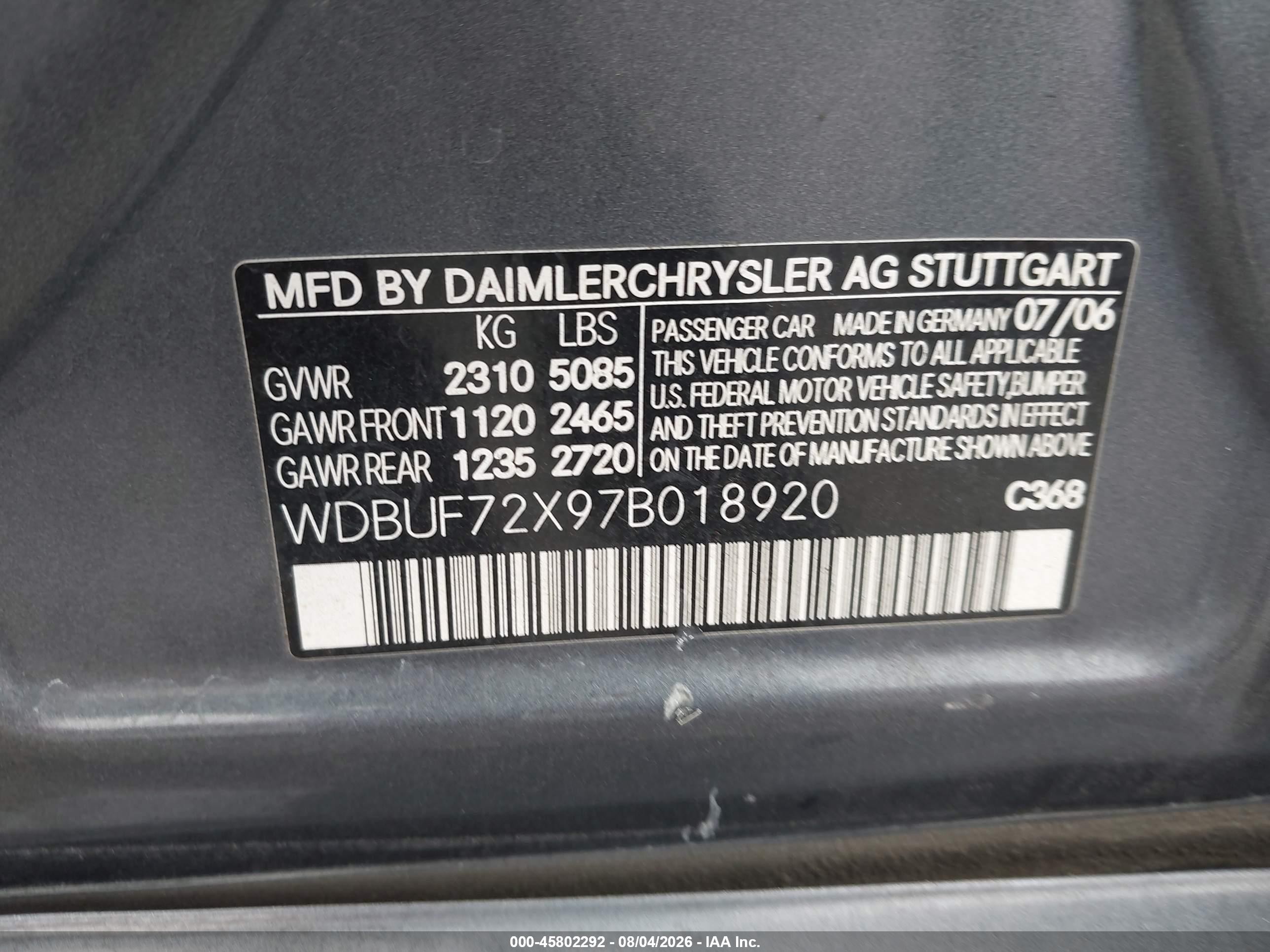 2007 Mercedes-benz E 550   Blue vin: WDBUF72X97B018920