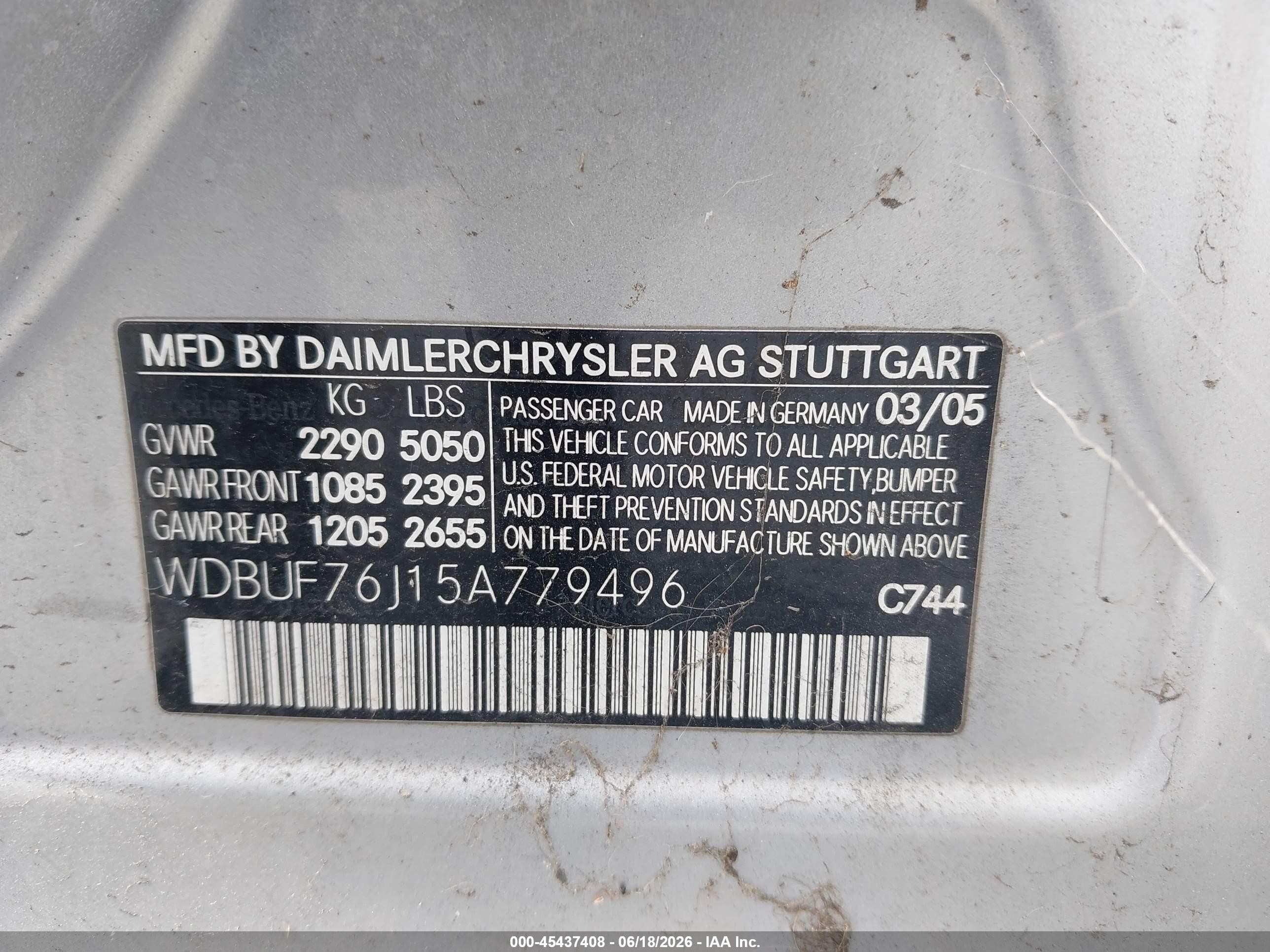 2005 Mercedes-benz E 55 Amg   Серебряный vin: WDBUF76J15A779496