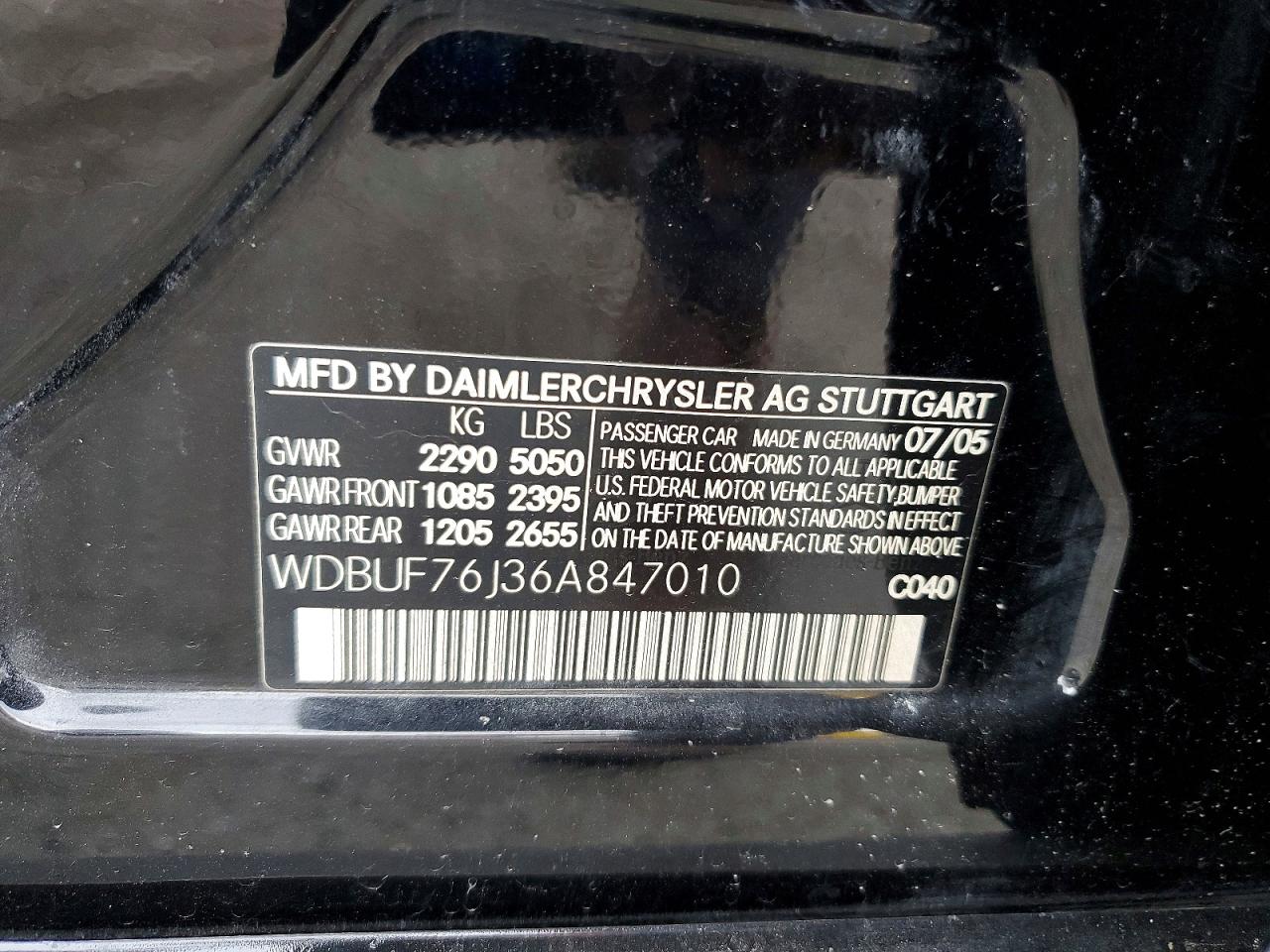 2006 Mercedes-benz E 55 Amg Black vin: WDBUF76J36A847010