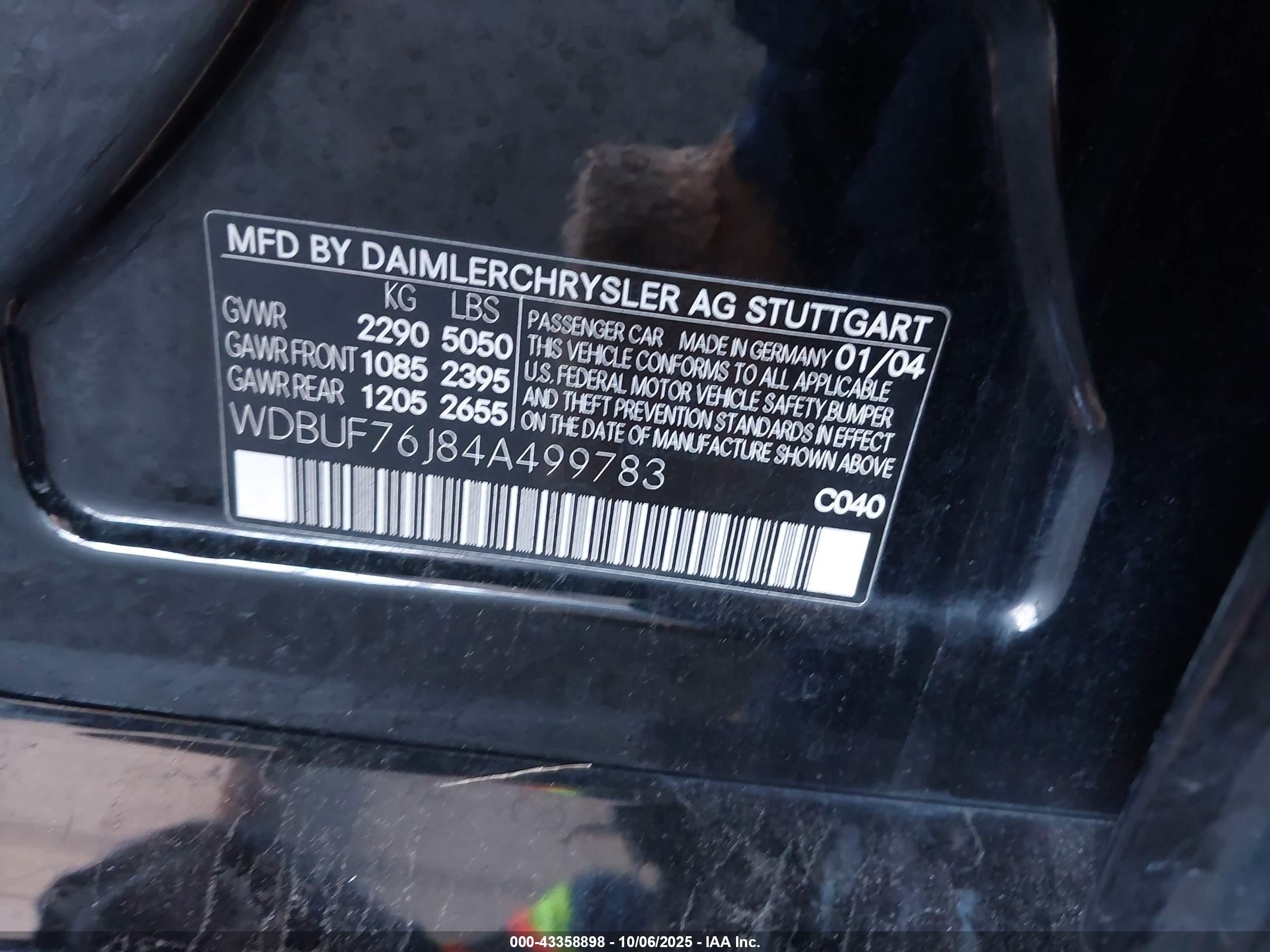 2004 Mercedes-benz E 55 Amg   Black vin: WDBUF76J84A499783